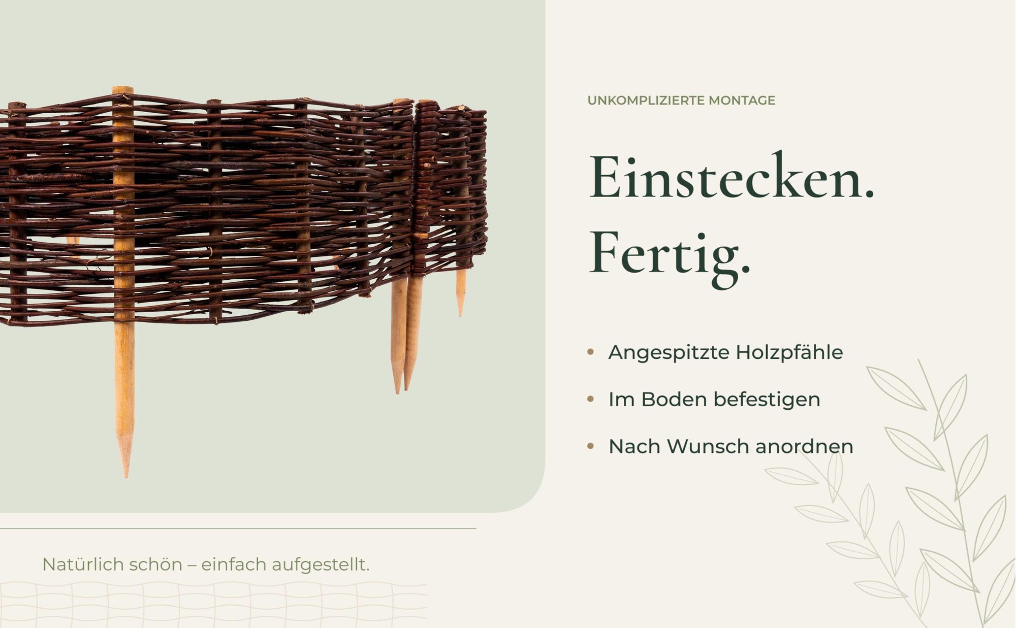 4er Set Beetbegrenzung aus Weide 45x20 cm Runde Beeteinfassung Weidenzaun zur Baumumrandung Gartenpalisade