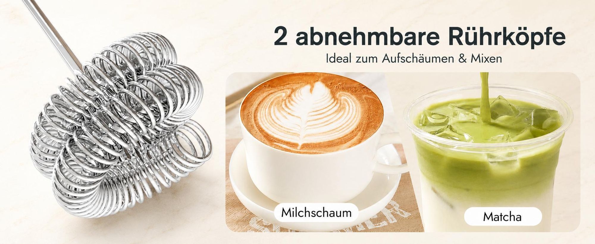Milchaufschäumer Elektrisch, 3-in-1 Milch Frother mit Ständer, 3 Geschwindigkeiten,  USB-C Aufladbar, für Cappuccino, Latte, Matcha & Protein-Shakes