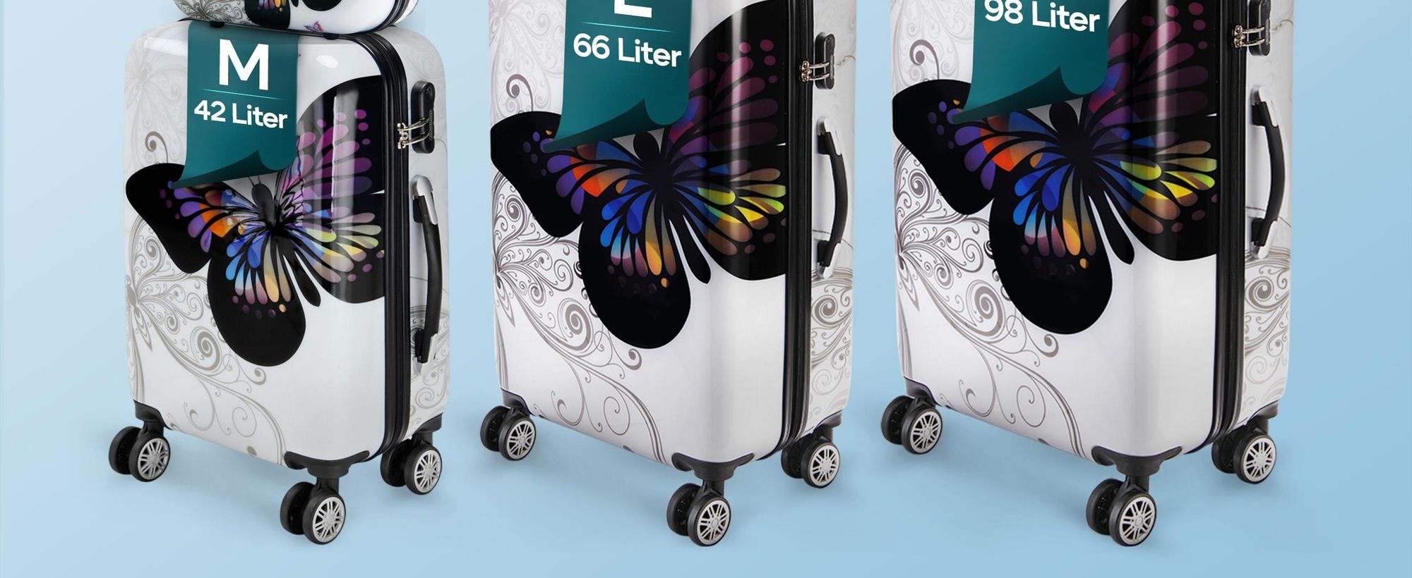 MONZANA Reisekoffer Hartschalenkoffer Butterfly Hartschale Trolley Koffer | ABS-Kunststoff | PC beschichtet | Alu Teleskopgriff | gummierte Zwillingsrollen | Größe XL