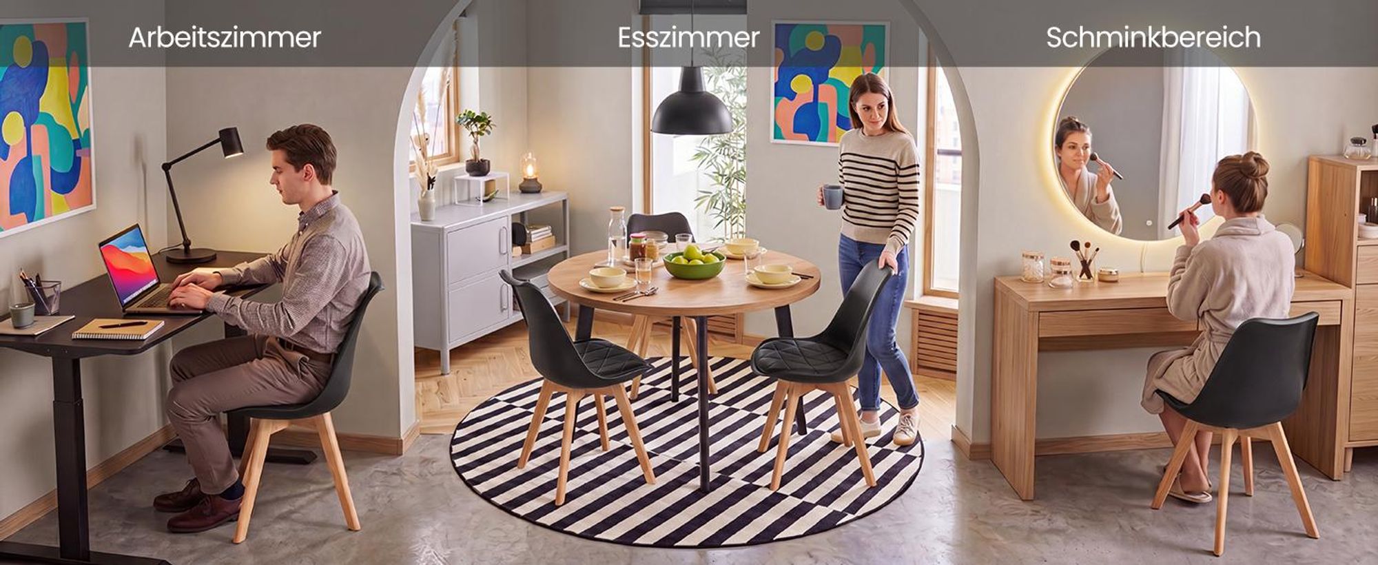 VASAGLE Esszimmerstühle 4er Set Gepolsterte Küchenstühle aus Kunstleder und Buchenholz 46,5 x 57 x 79 cm Schwarz