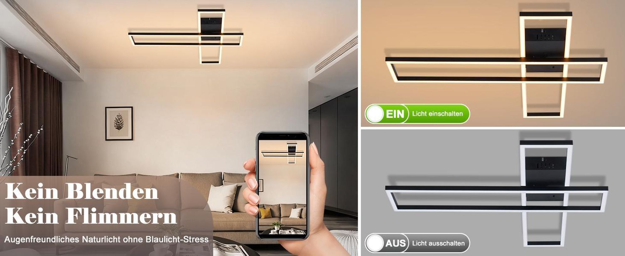 ZMH Stropní svítidlo do obývacího pokoje LED stropní lampa 42 W Lampa do obývacího pokoje Plynule stmívatelná lampa do kuchyně Černá stropní svítidla Stropní osvětlení do kuchyně