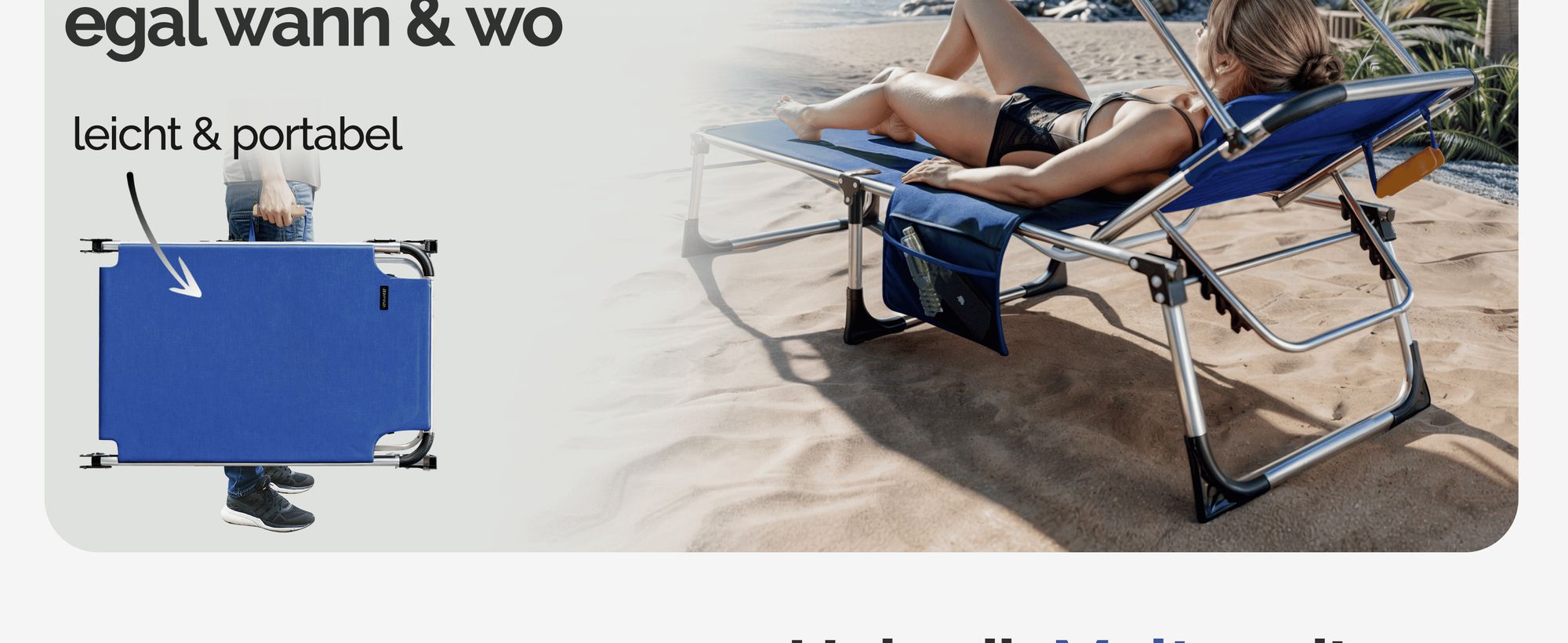 CASARIA® Sonnenliege Klappbar 180kg Belastbar Seitentasche Abnehmbar Wetterfest Gartenliege mit Dach Kopfkissen Leicht Alu Liegestuhl Strandliege Blau