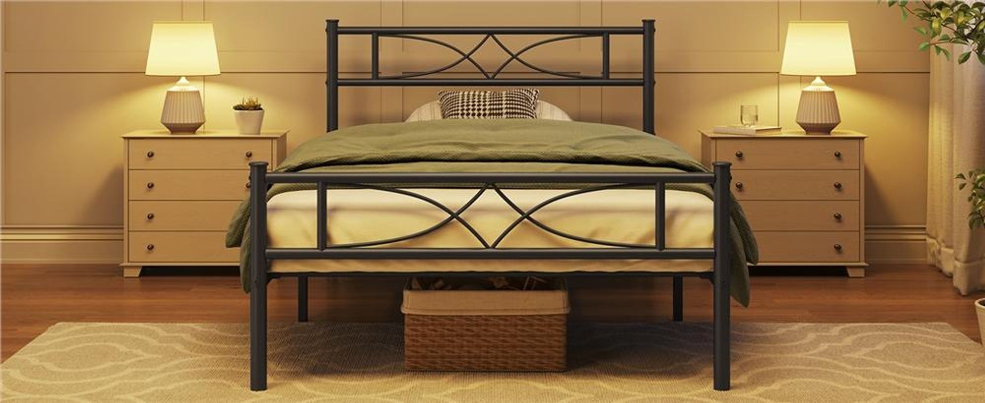 Yaheetech Metallbett Bettgestell 90 x 200 cm, Bettrahmen mit Flügelmuster Kopfteil, Schwarz
