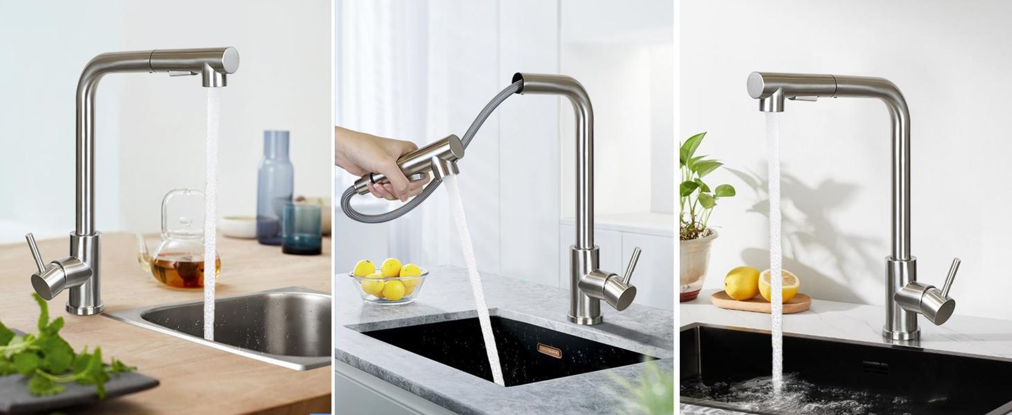 ZMH Rubinetto da cucina estraibile 
Rubinetto in nichel spazzolato con spruzzo Miscelatore per lavello Rubinetto girevole a 360° in acciaio inox con 2 modalità di spruzzo