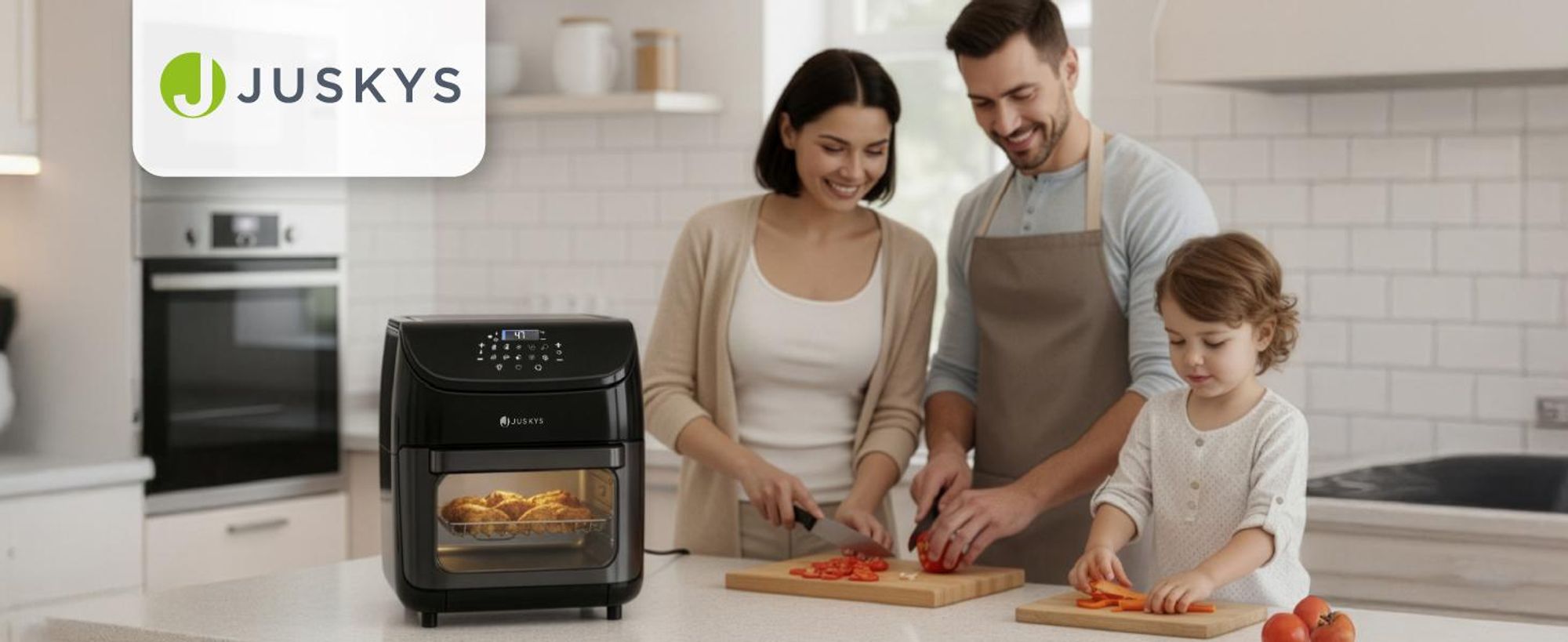 Juskys Heißluftfritteuse 12L – Airfryer mit 10 Programmen, max. 200 °C & Zubehör - Schwarz