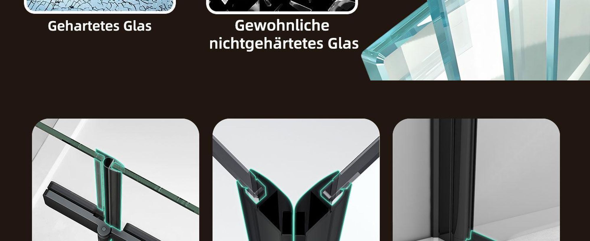 Falttür Duschkabine 90x90x185cm Eckeinstieg Duschabtrennung Doppelt Falttüren Eckdusche Faltbar Duschwand Schwarz Faltdusche aus ESG-GLAS