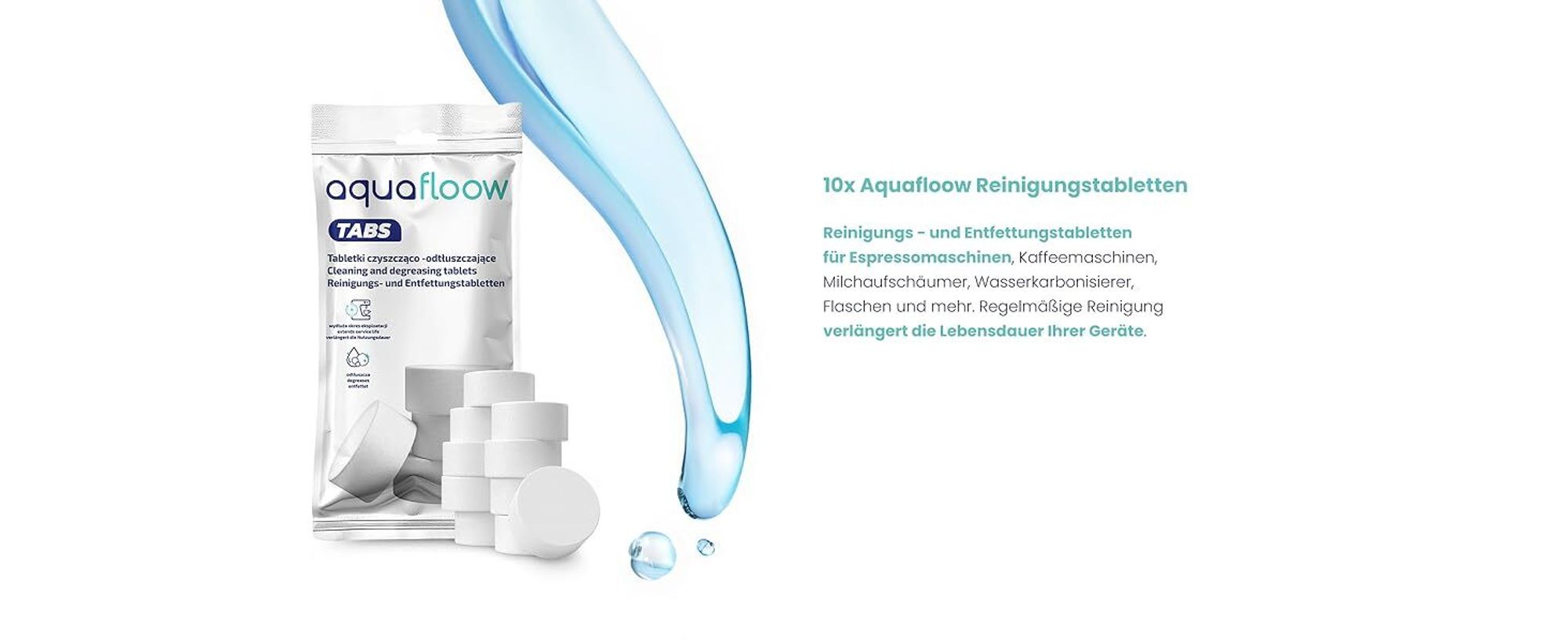 Aquafloow Rundum-Pflegeset für Kaffeevollautomaten – 2x Cleani Wasserfilter Kompatibel mit Philips Saeco CA6903, 500ml Entkalker, 10 Reinigungstablett