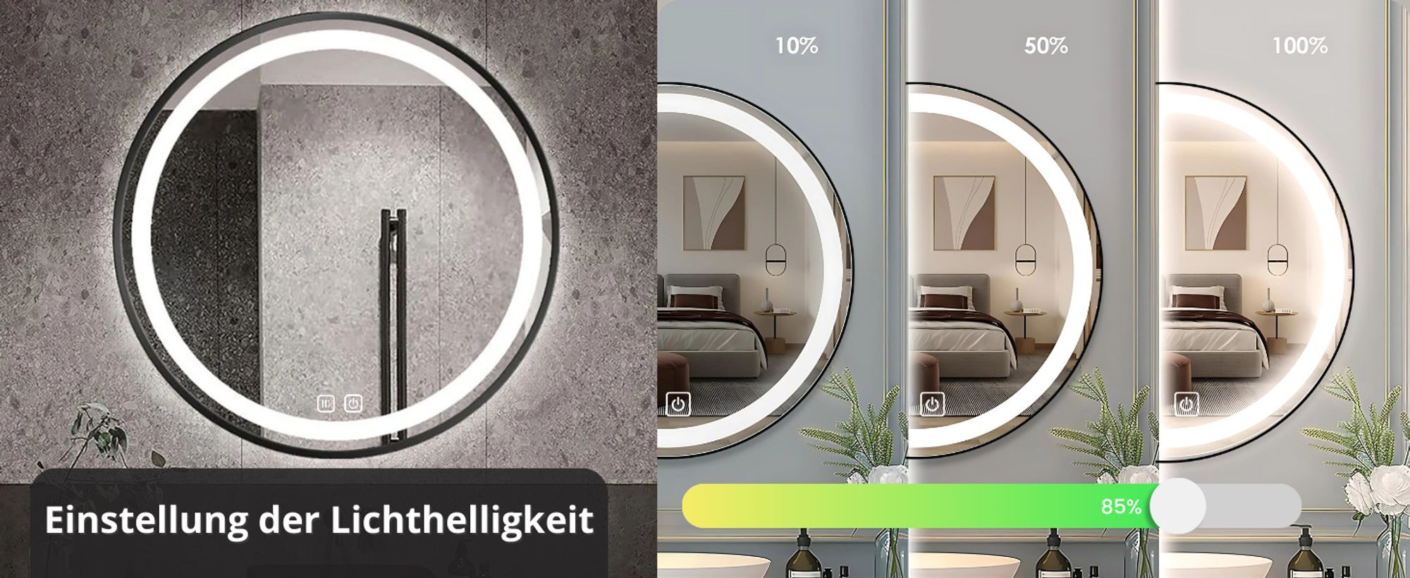 LED Badezimmerspiegel Rund 80 cm – Badspiegel mit LED Beleuchtung, Touch-Schalter, Anti-Beschlag, 3 Lichtfarben, Schwarzer Rahmen – SAVE HOME