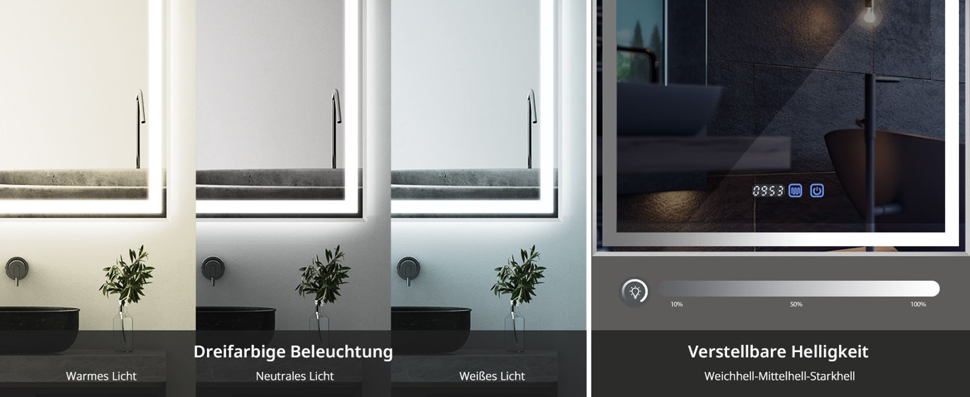 Puluomis Badspiegel 60x80 beschlagfrei mit 3 Farbe Beleuchtung, dimmbare Helligkeit, Badezimmerspiegel mit Digitaluhr, Temperatur silbern