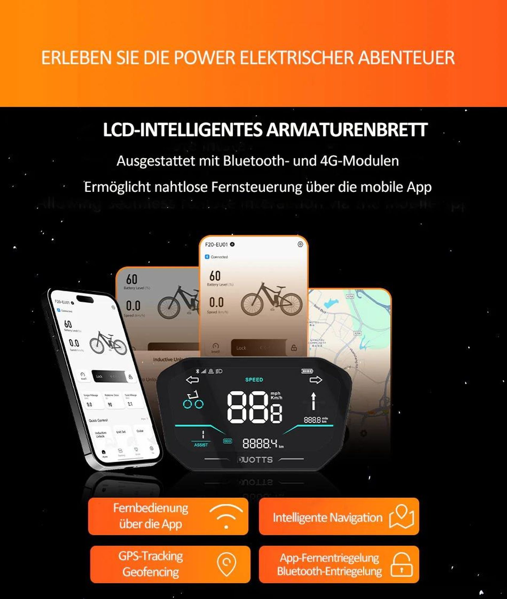 DUOTTS F20 Elektrisches Fahrrad - 52V 27AH Batterie mit Hydraulischen Scheibenbremsen - Schwarz