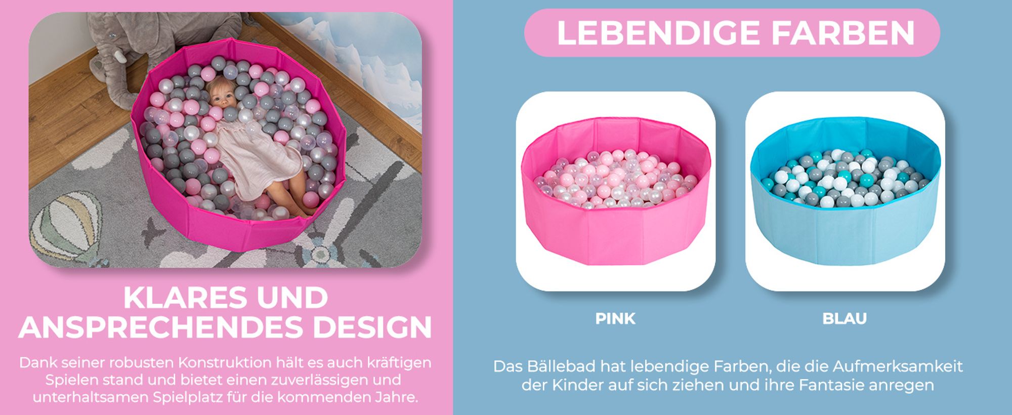 Selonis Faltbare Bällebad Kinder 90x30cm 100 Bunten Bälle ∅6cm - Bällepool Rund für Baby zimmer Babyspielzeug Bällebäder Plastikbälle - Blau
