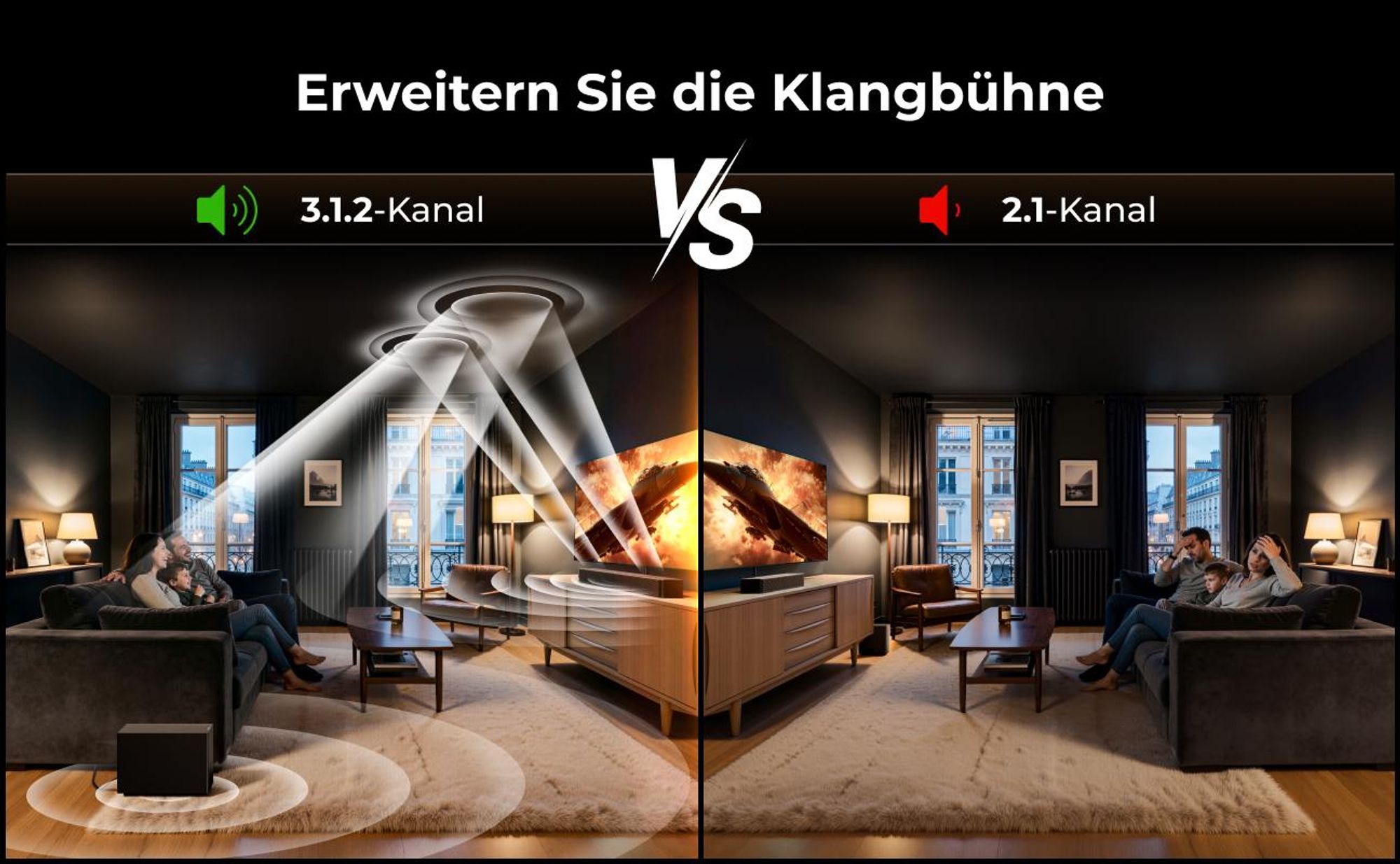 ULTIMEA Poseidon M70 - Soundbar für TV, 3.1.2 Dolby Atmos, kabelloser 5,25" Subwoofer, HDMI eARC, Bluetooth® 6.0, 312 W Spitzenleistung