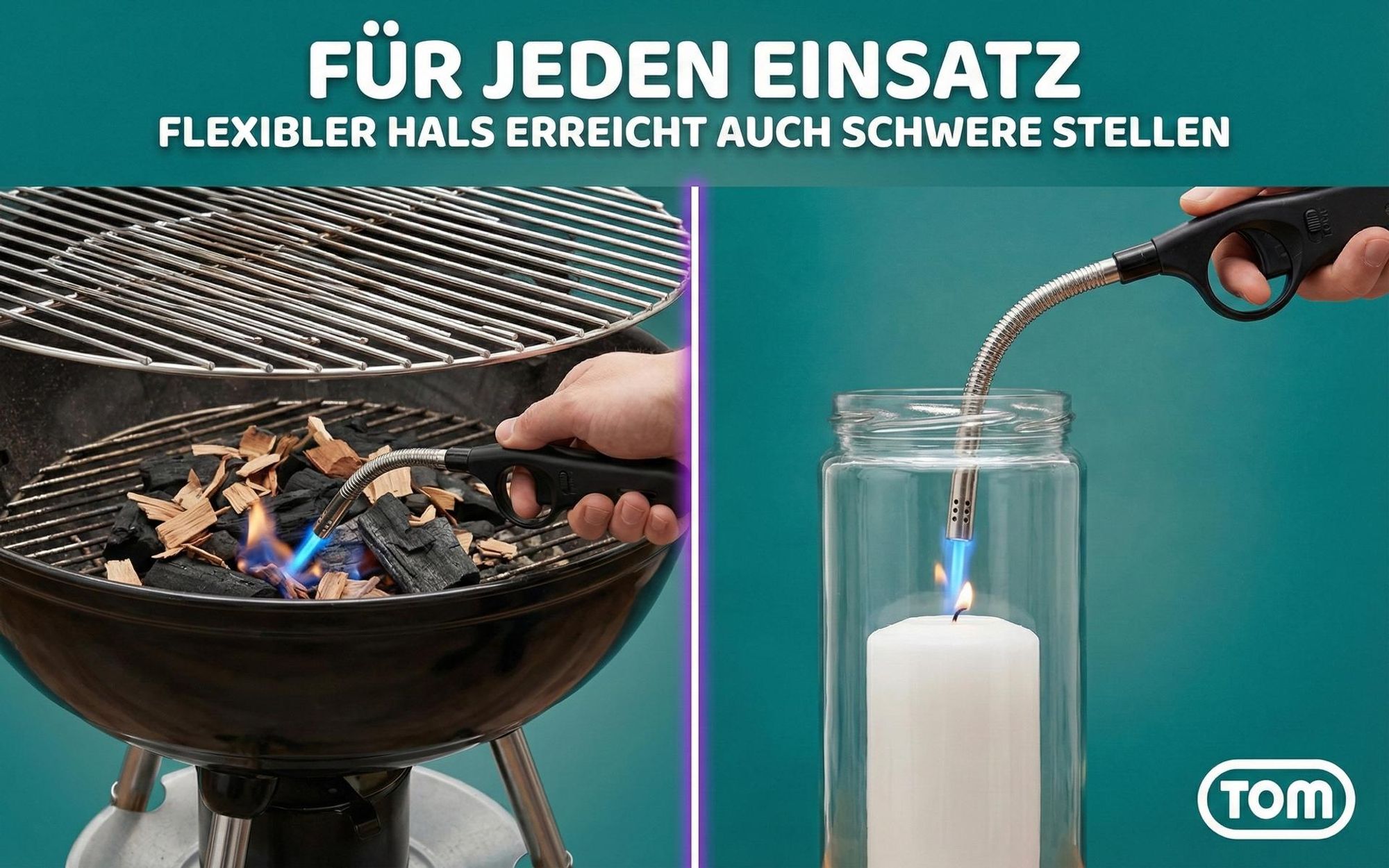 TOM Stabfeuerzeug Sturmfeuerzeug flexibler Stab Jet-Flamme 4er Set nachfüllbar 29cm