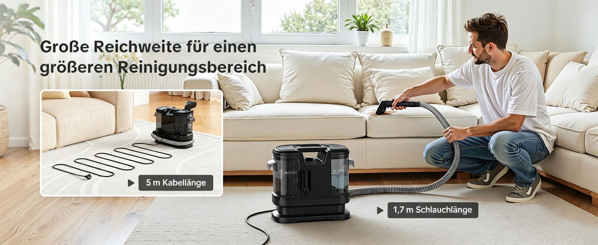 Teppichreiniger Waschsauger, Polsterreiniger, Gerät und Nassauger, 13500 PA Teppich-Reinigungsgerät, Fleckenreiniger, Matratzenreiniger, Sofareiniger