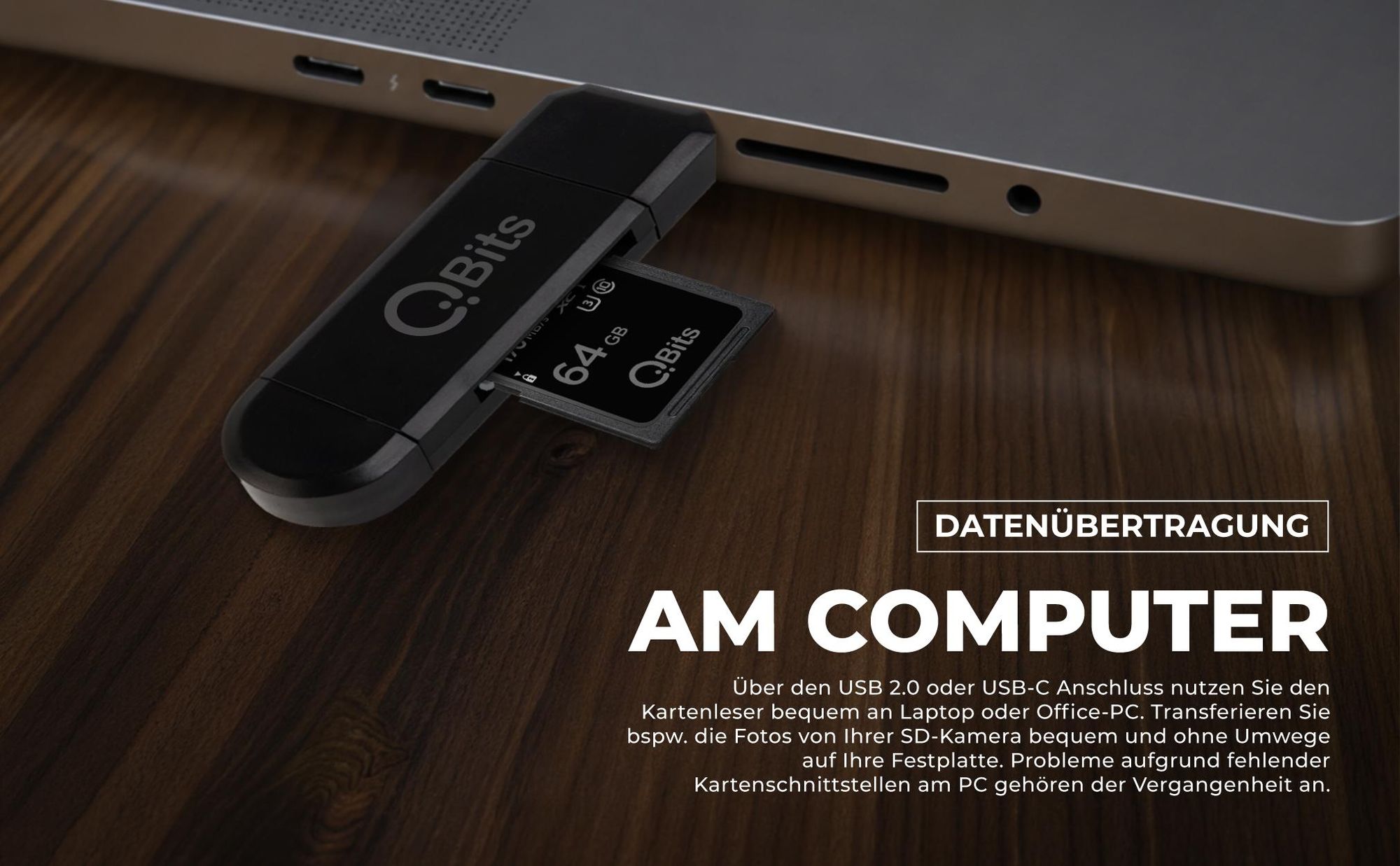 Qbits SD/Micro SD Kartenleser USB-C OTG Adapter und USB 2.0 Kartenlesegerät für Speicherkarten SDXC, SDHC, SD, MMC, RS-MMC, Micro SDXC, Micro SD, Micro SDHC Karte und UHS-I Karten