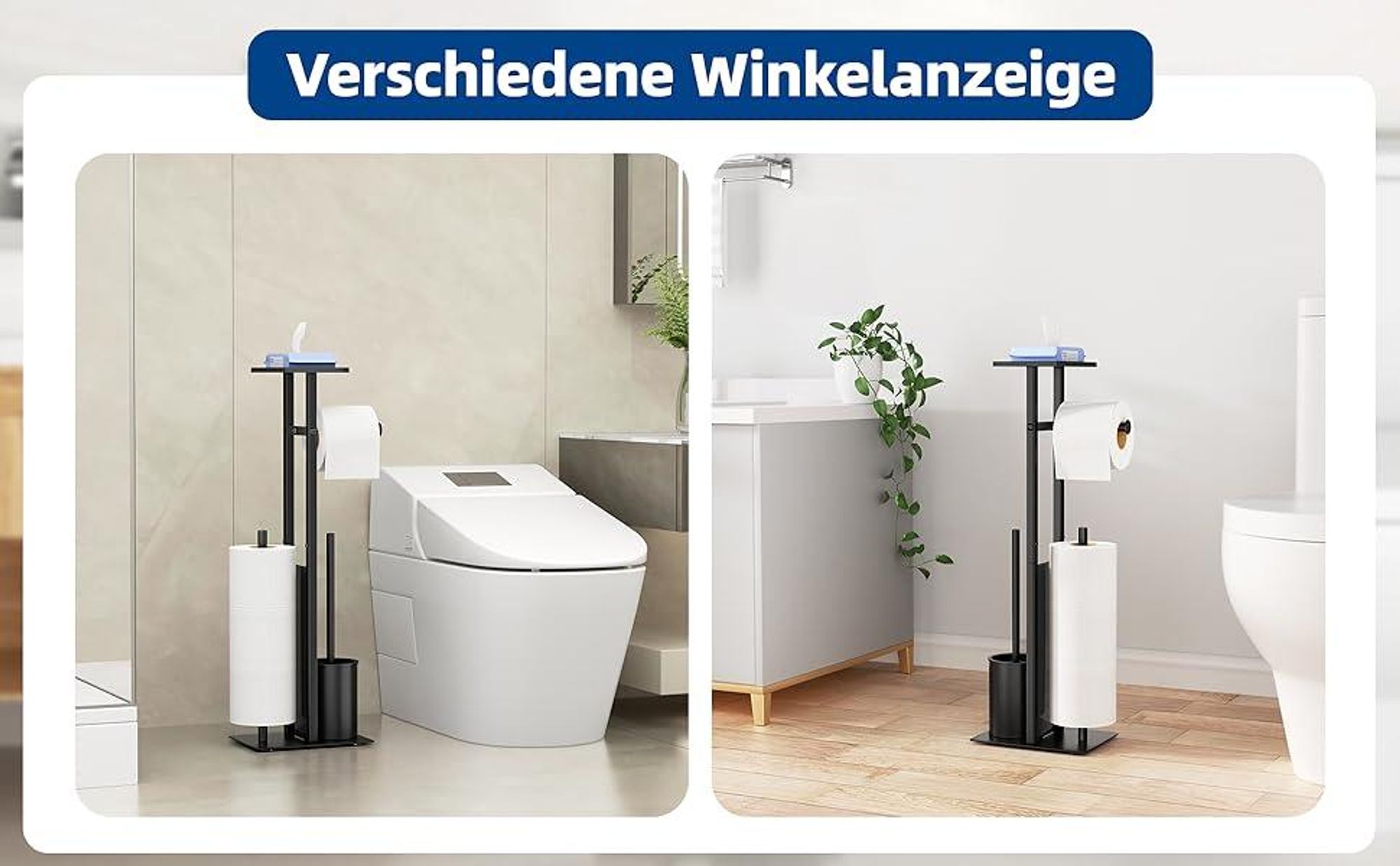 Toilettenpapierhalter, Klopapierhalter, 4-in-1 WC-Rollenhalter, stehender Ersatzrollenhalt, mit Tablett, WC Bürste, Klorollenhalter