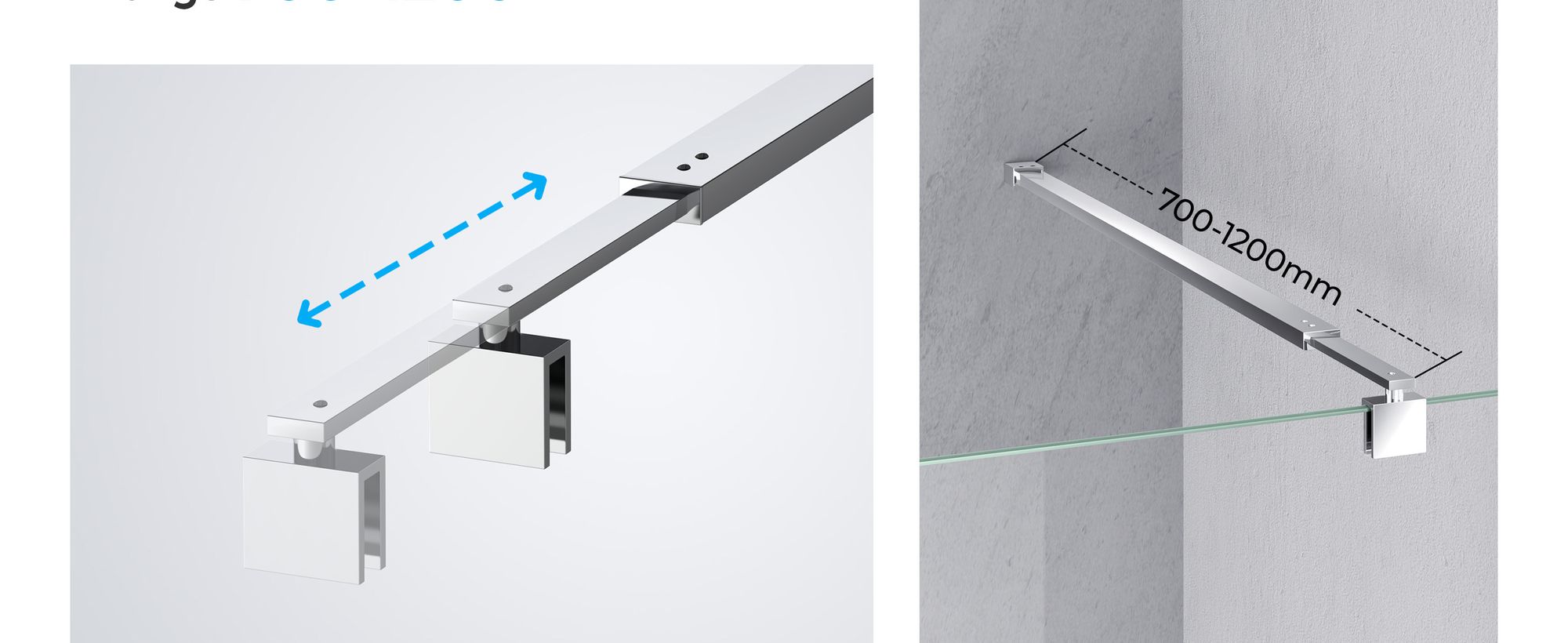 Heilmetz Stabilisator Haltestange Duschwände Stabilisierungsstange Edelstahl Teleskopstange 70-120cm für 8-10mm Walk in Duschwände Dusche Duschwand
