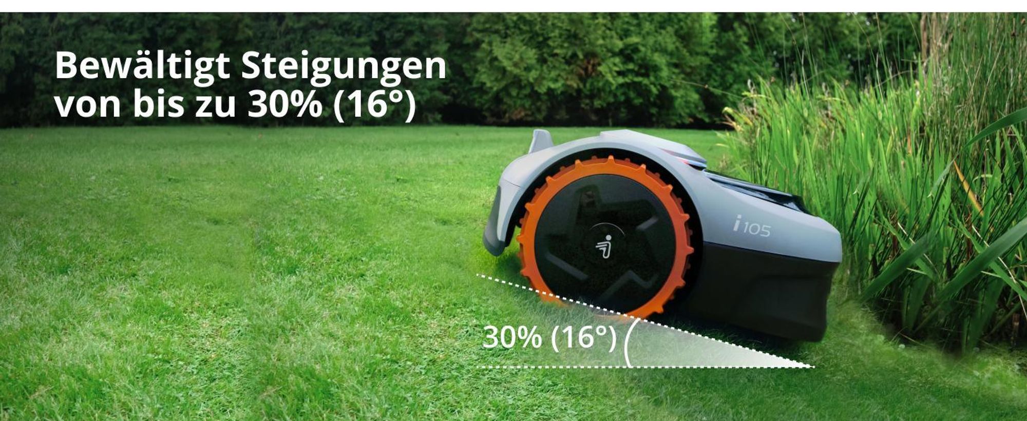 Navimow i105E+Garage S, Mähroboter ohne Begrenzungskabel, Empf. 500 m², Max. 600 m², RTK+Vision Rasenmäher Roboter , Igelschutz Rasenroboter