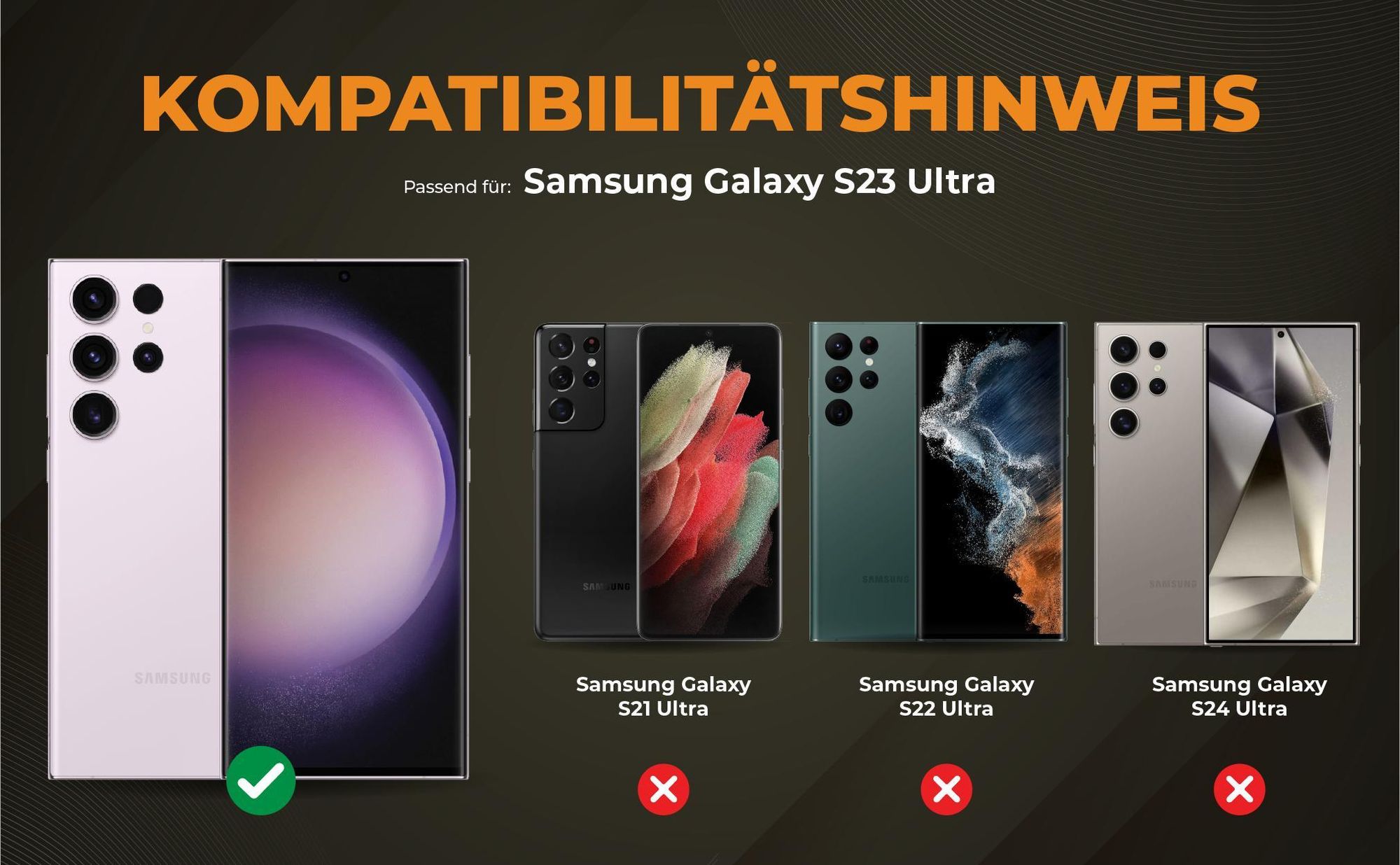 Kompatibilitätshinweise Hülle für Samsung Galaxy S23 Ultra