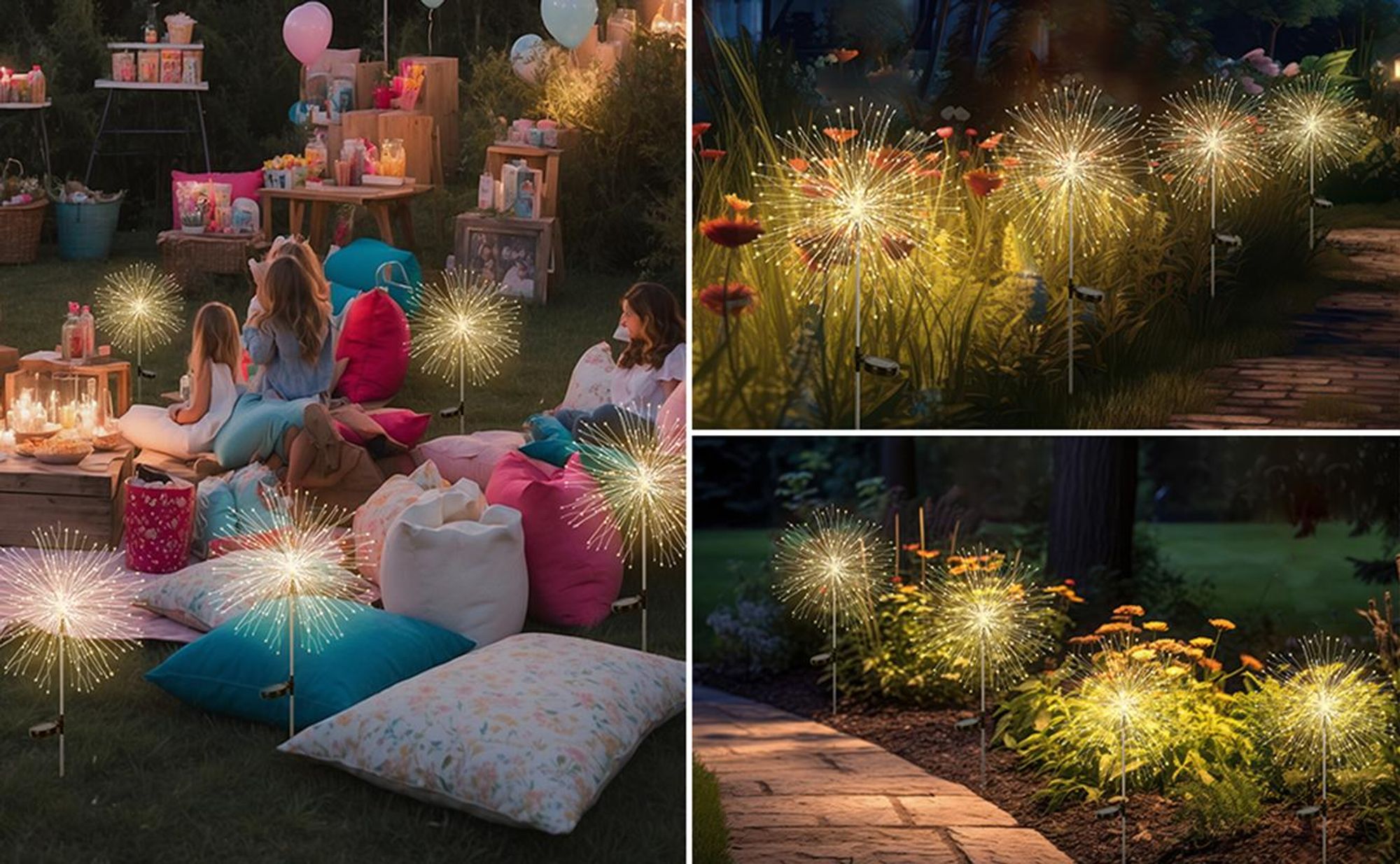 Salcar 2er Set Solarleuchten Garten LED Gartenleuchten Solar Feuerwerk Warmweiß, 8 Modi Solarlampen für außen Pusteblume mit Erdspieß