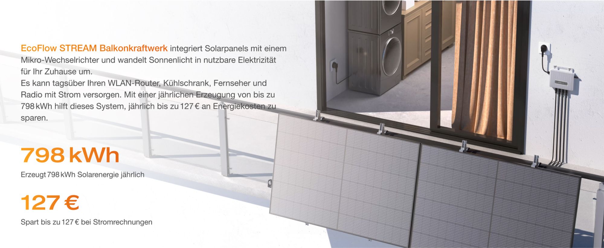 ECOFLOW STREAM Balkonkraftwerk Basic Kit 0% VAT, 800 W Mikro-Wechselrichter, 2 × 400 W PV Solarpanels