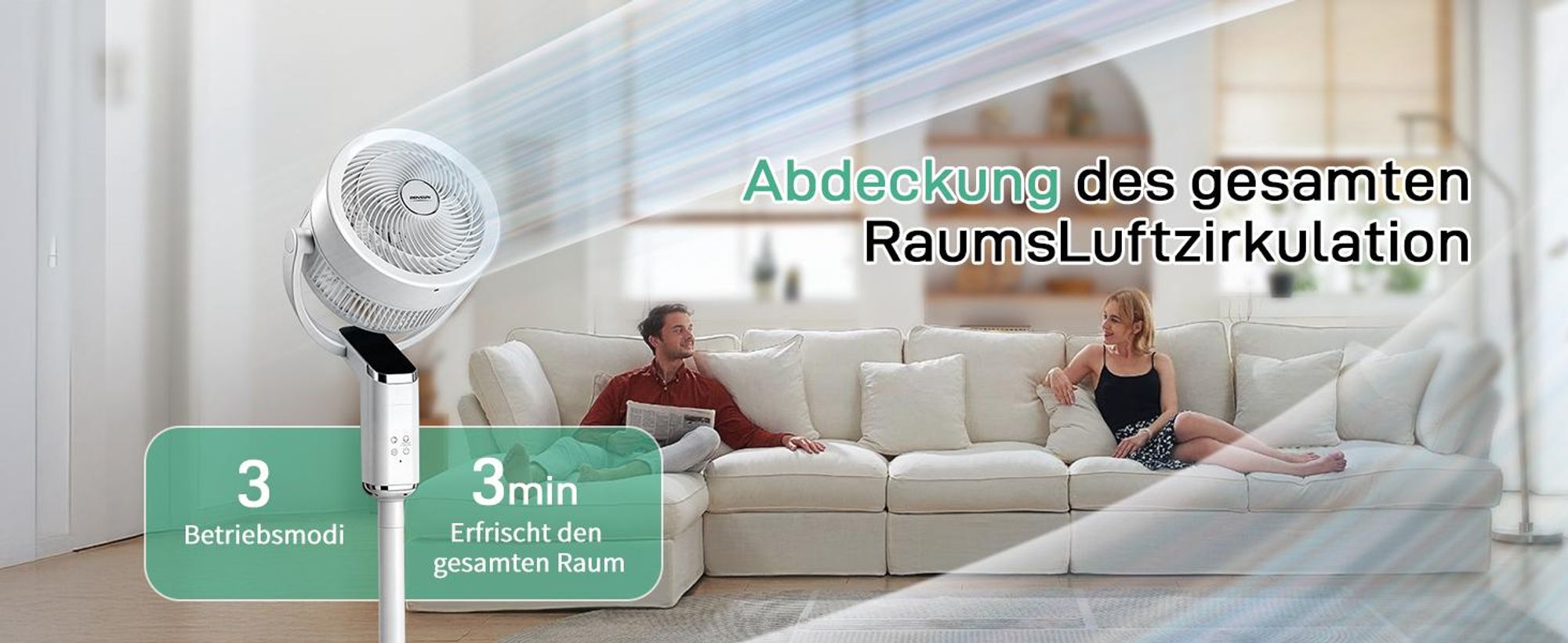 Luftzirkulationsventilator (40 W) — 3-in-1-Design | 8 Windstufen | 3 Modi | Touch- & Fernbedienung