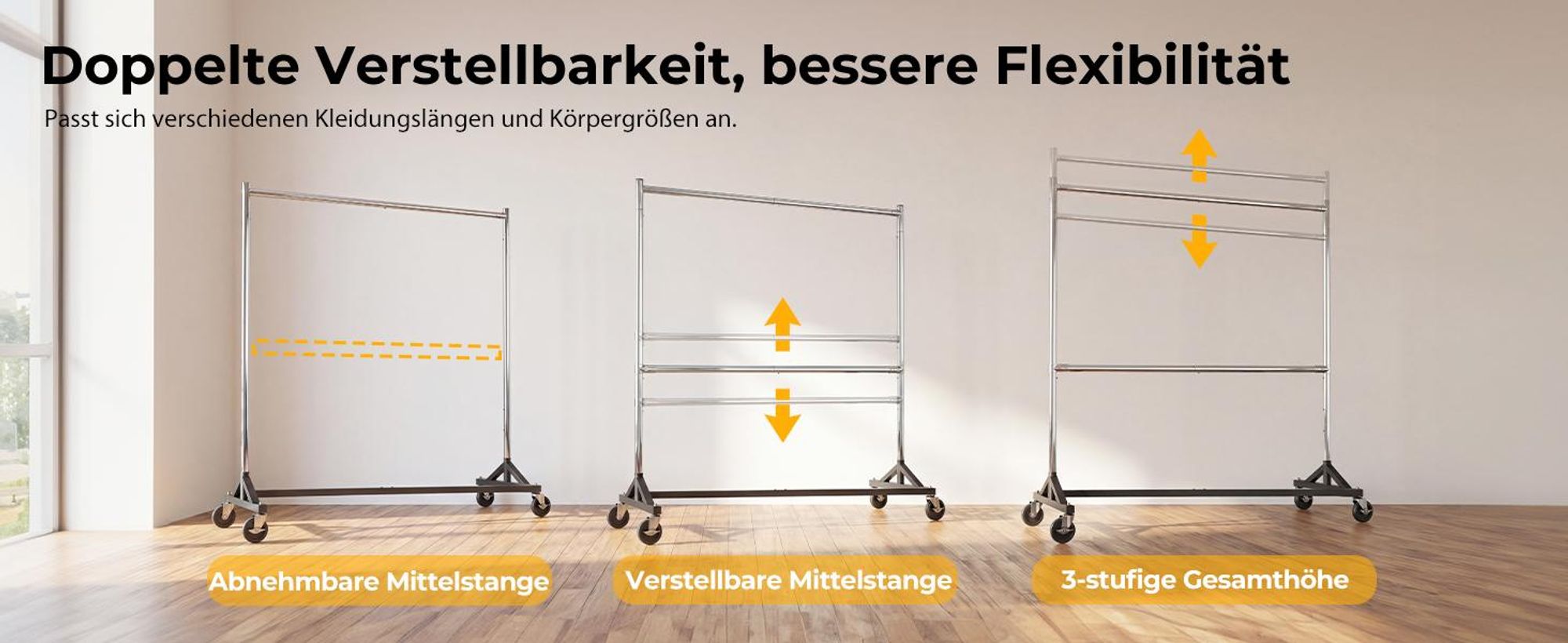 HOKEEPER Kommerzieller Kleiderständer mit Z-Ständer, Tragkraft 250 kg, robuster Schwerlast-Garderobenständer
