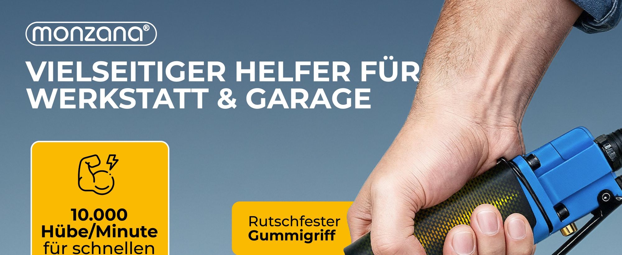 MONZANA® Säbelsäge 6 Sägeblätter (18T, 24T, 32T), 9.000 U/min Verstellbarer Anschlagbügel Gummigriff Werkstatt Druckluft-Karosseriesäge Blechsäge