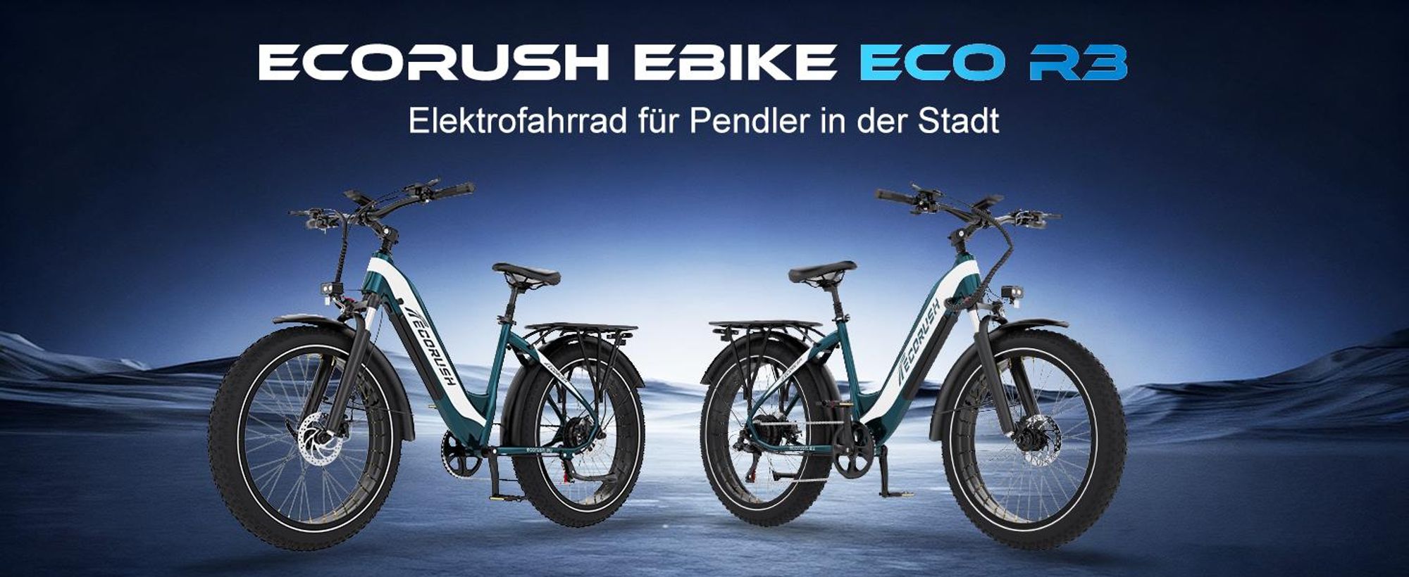 ECORUSH ECO R3 E Bike, Elektrofahrräder mit 26 * 4.0 Breite Reifen, E-Bike 48V 20Ah Lithium-Ionen-Akku, 250W. NFC, E Mountainbike für Damen und Herren