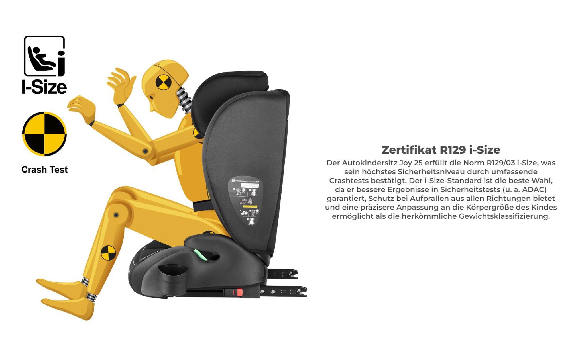 Tulano Joy 25 i-Size Kindersitz 100–150 cm – ECE R129/03, ISOFIX + Gurt, Guard Fix Seitenschutz, 13-fach verstellbar, Getränkehalter