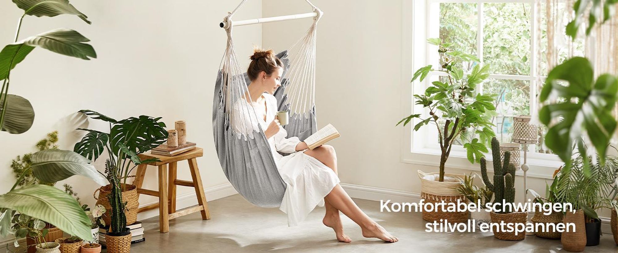 SONGMICS Hängesessel mit 2 Kissen, Metallkette, bis 150 kg belastbar, schiefergrau