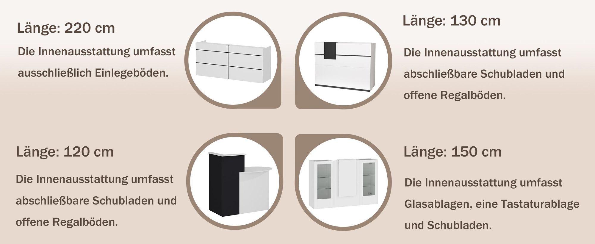 Empfangstheke mit LED-Beleuchtung, Rezeptionstresen mit Tastaturschublade, Große Empfangstheken, Weiß, MDF, 120 x 100 x 50 cm
