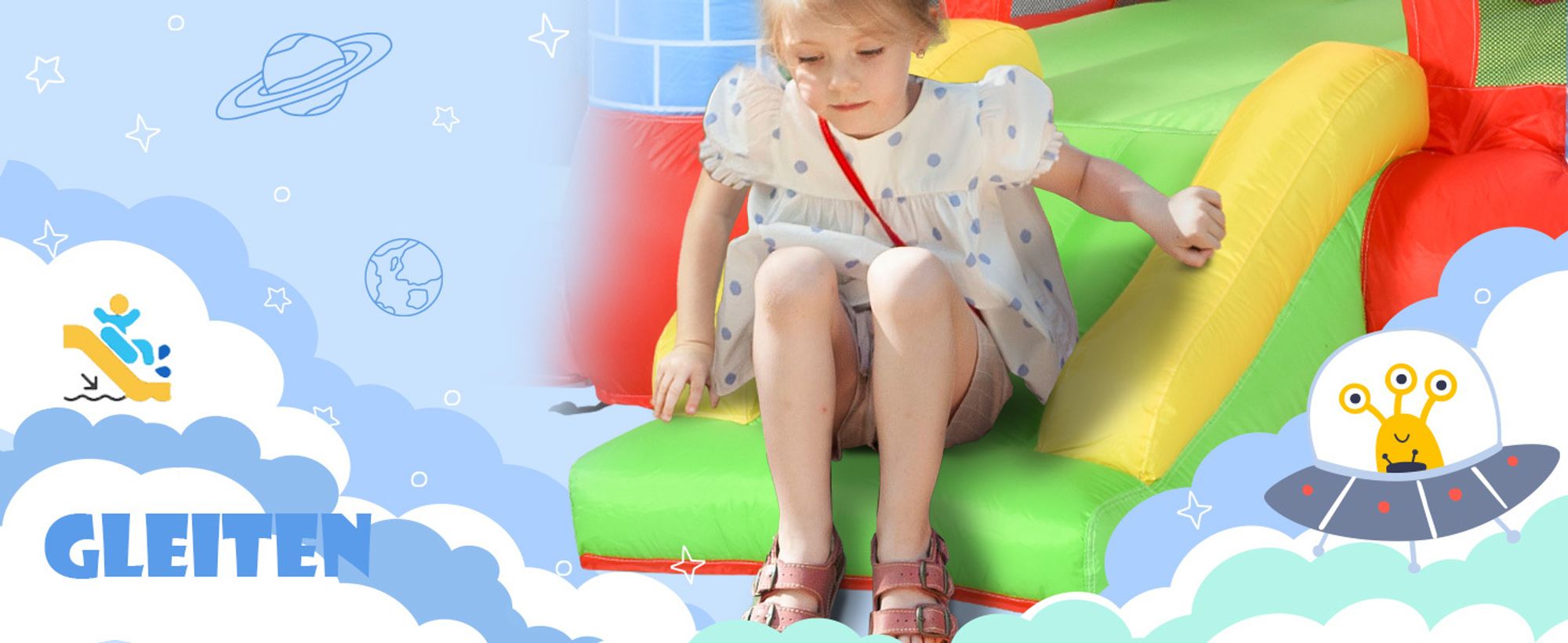 Outsunny Aufblasbare Hüpfburg mit Rutsche Pool für 3 Kinder Burg mit Gebläse