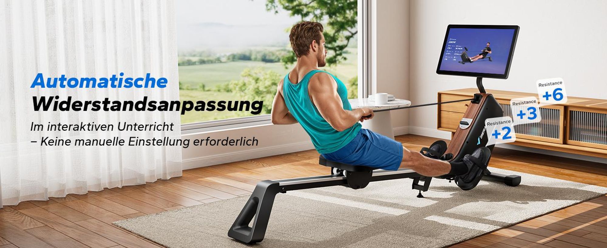 Rudergerät für Zuhause, leises Fitnessgerät mit 16 Widerstandsstufen, HD-Display, automatischer Magnetwiderstand, einfache Montage, bis 158 kg