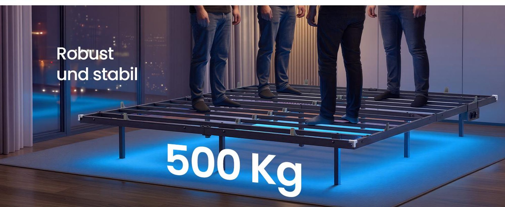 VASAGLE Bettgestell 180 x 200 cm mit LED-Beleuchtung, USB-C-Anschluss, Steckdosenleiste, Schlafzimmer, trägt bis 500 kg, schwarz