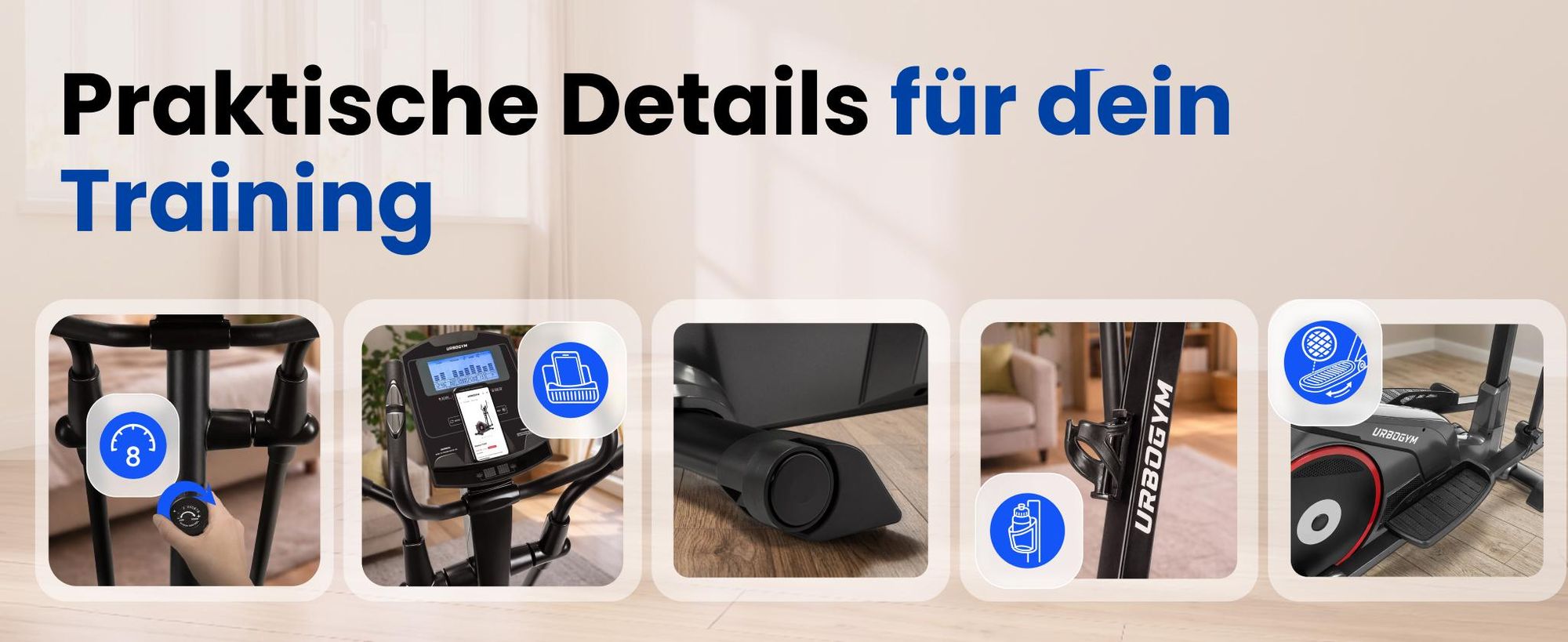 URBOGYM THOR Crosstrainer – 7-kg-Schwungrad, 8 Widerstandsstufen, bis 150 kg