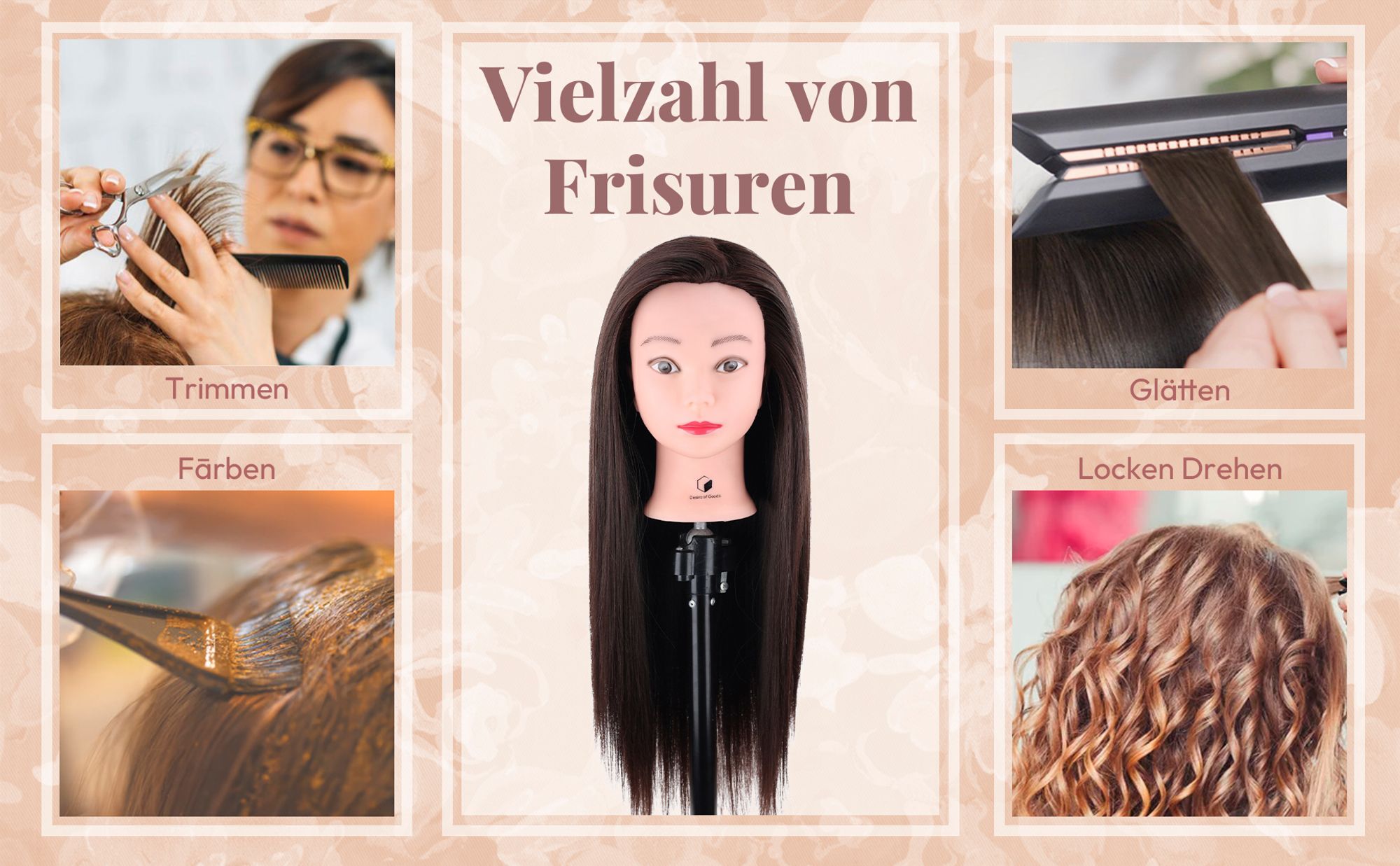 Desire of Goods Praxis Friseurkopf Kastanienbraun - Stativ & Stylingzubehör - Friseurkopf - Friseurkopf - 70 cm