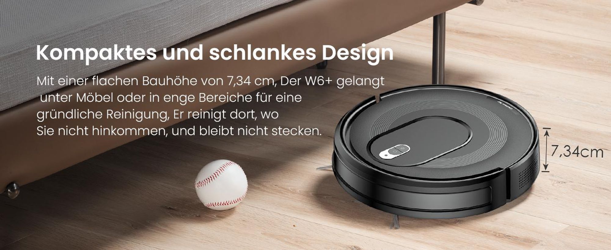 Vactidy W6+ Saugroboter ohne Wischfunktion, 2800 Pa Saugkraft, 720 ml großer Behälter, 120 Min. Laufzeit, APP/Sprache/Fernsteuerung