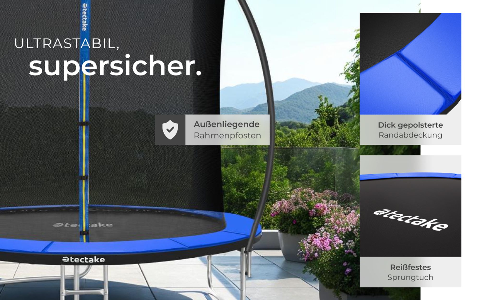 tectake® Trampolin Jumpy Ø 244 cm, GS- mit Sicherheitsnetz