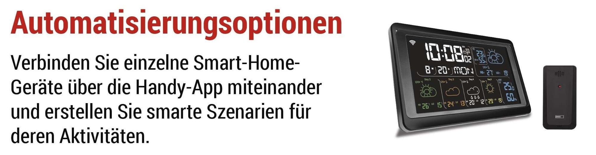 EMOS GoSmart WiFi-Wetterstation mit Funk-Außensensor und App, Farbdisplay, 5-Tage-Wettervorhersage; Tuya, Smartlife kompatibel, inkl. Netzteil, E8610
