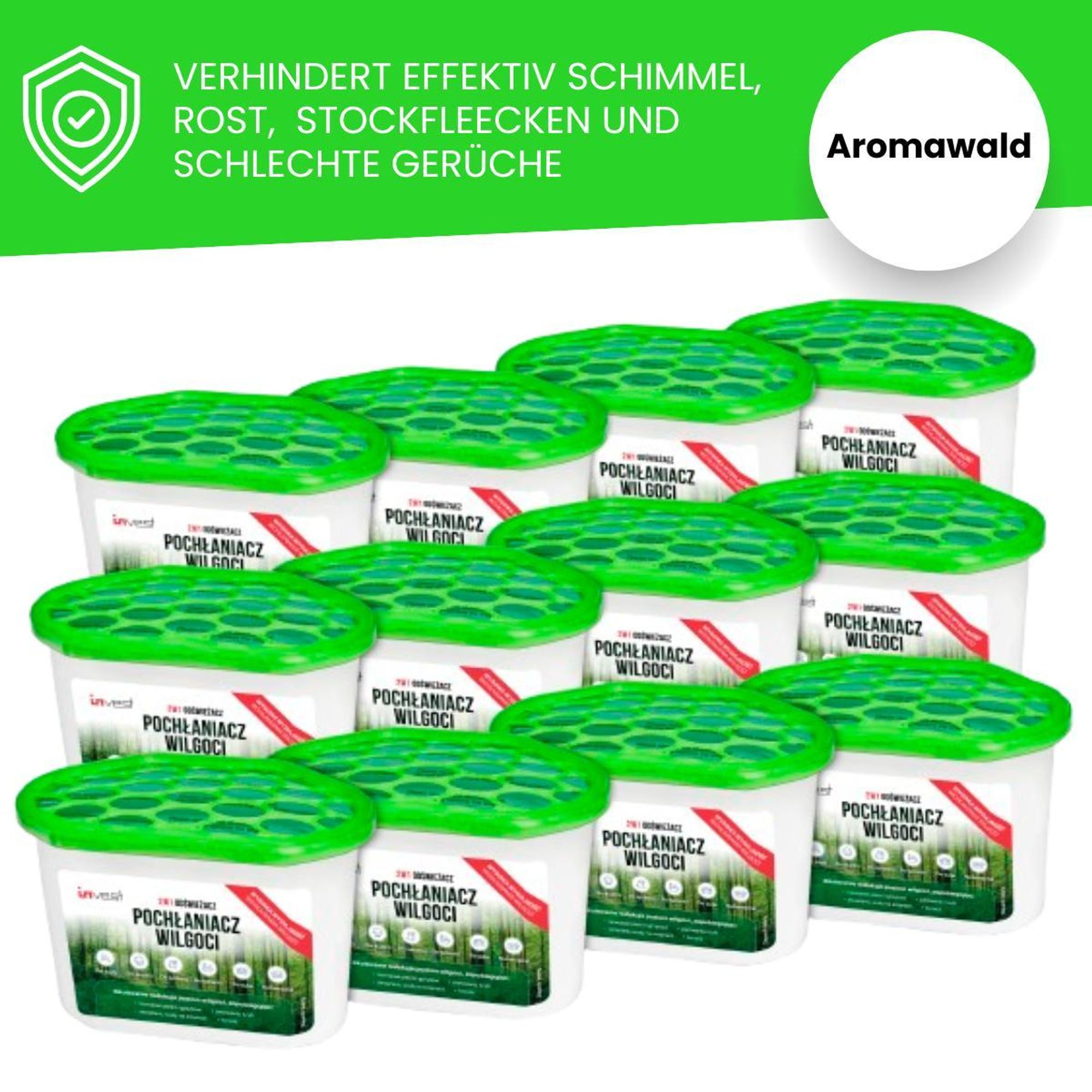 12x Luftentfeuchter, Raumentfeuchter für Küche, Bad, Auto, Wohnzimmer ohne Strom, Feuchtigkeitsabsorber, Entfeuchter, Waldduft