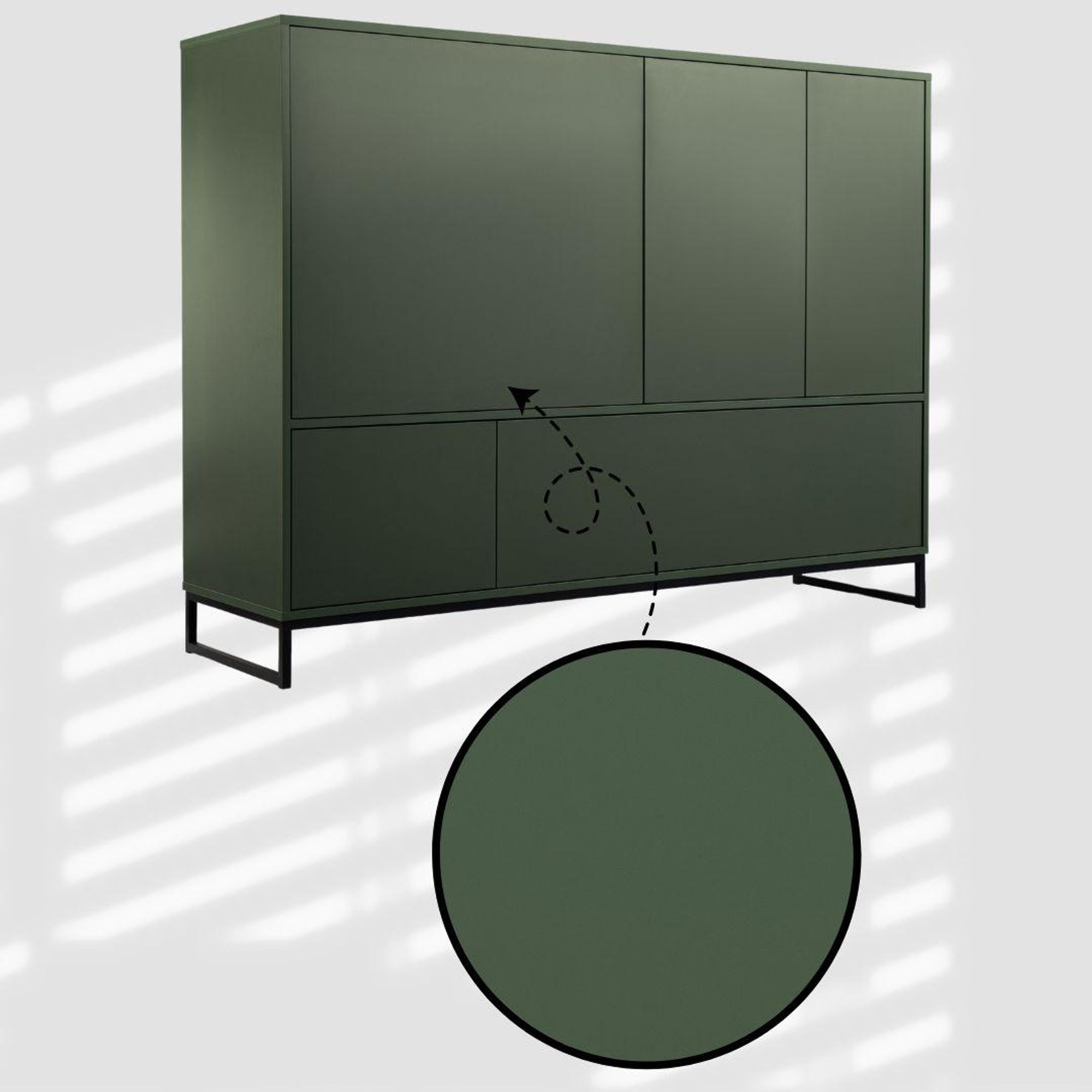 BETTSO Kommode GENUA Türkommode für Wohnzimmer und Schlafzimmer Flaschengrün Metallbeine 160x45x120