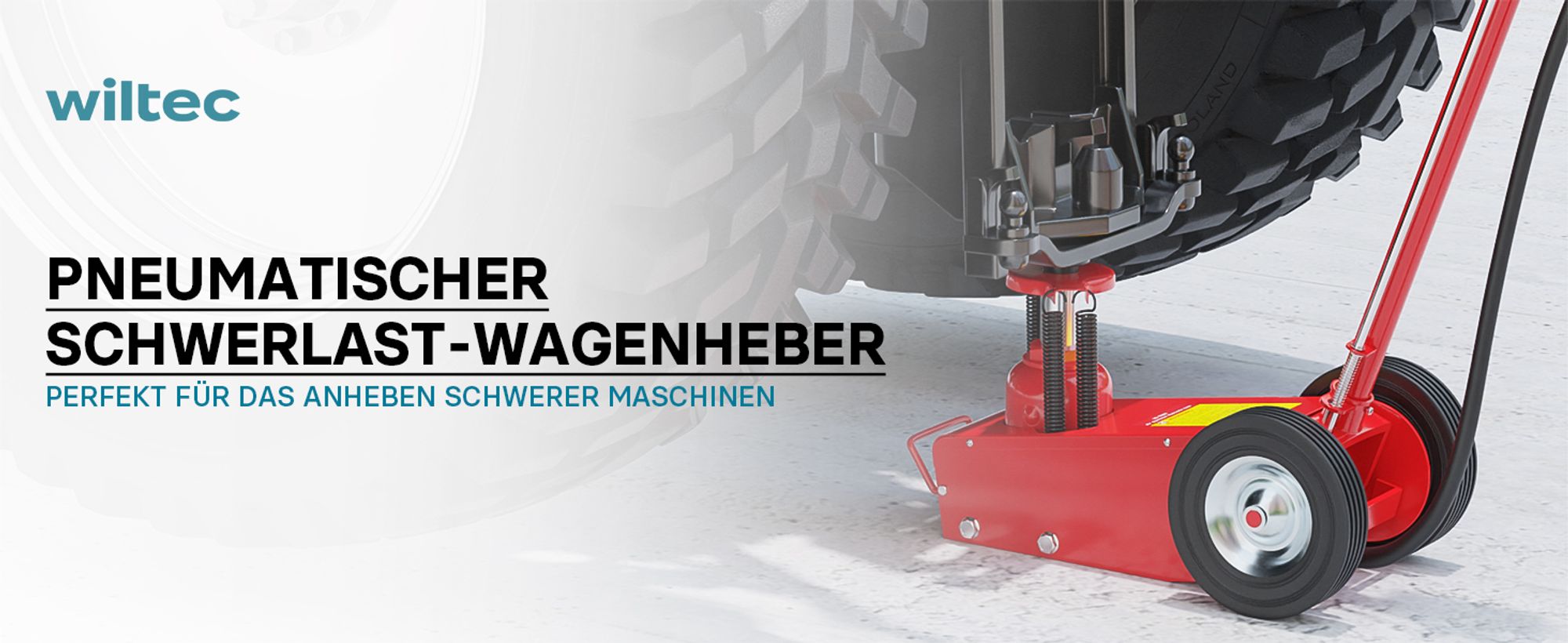 Wiltec Pneumatischer Rangierwagenheber 22 t, 245-535 mm, Fahrbar, mit Druckaufsätzen, Druckluft Wagenheber für Lkw Kfz und Werkstatt