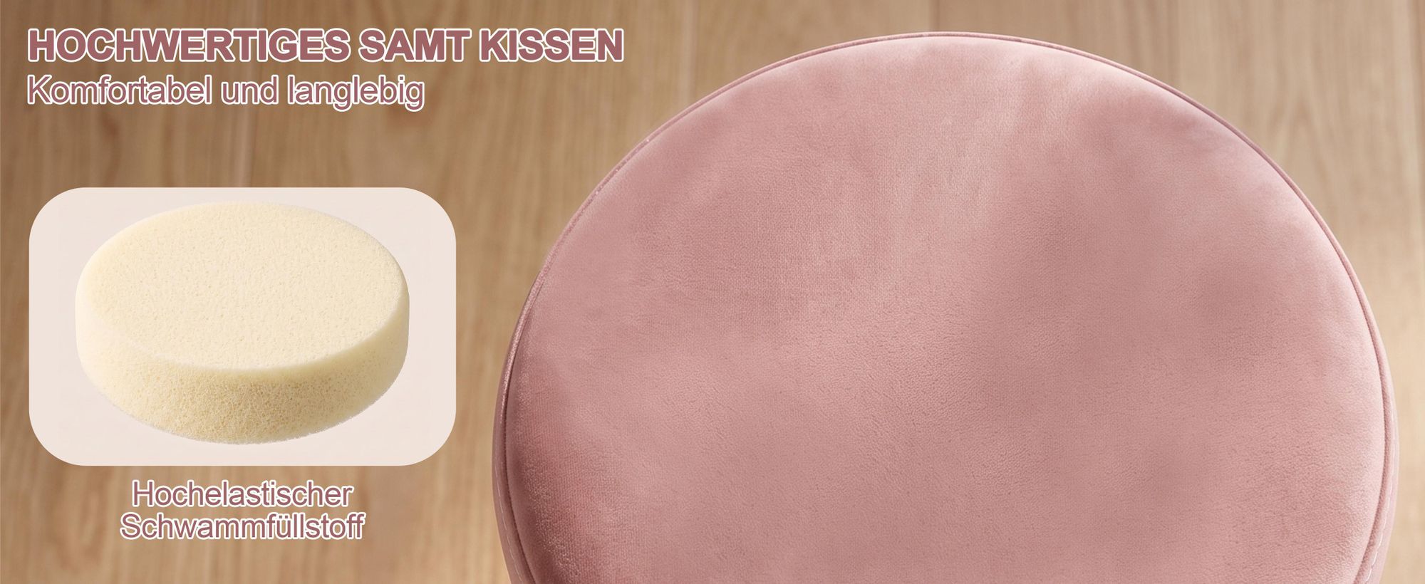 Duhome Drehhocker Höhenverstellbar Schminkhocker aus Samt Sitzhocker mit Polsterung Barhocker Drehbar für Schlafzimmer Wohnzimmer Bistro, Rosa