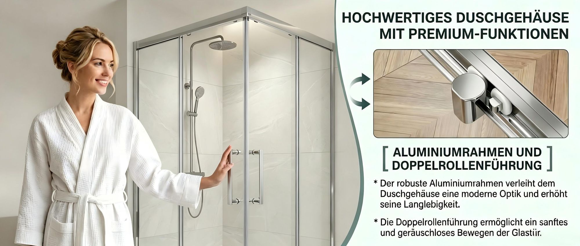 LISA Duschkabine Eckeinstieg 90x80x185 cm mit Doppel Schiebetür rollen, 6mm ESG Sicherheitsglas, Schiebetüren Glas komplett Dusche Silber