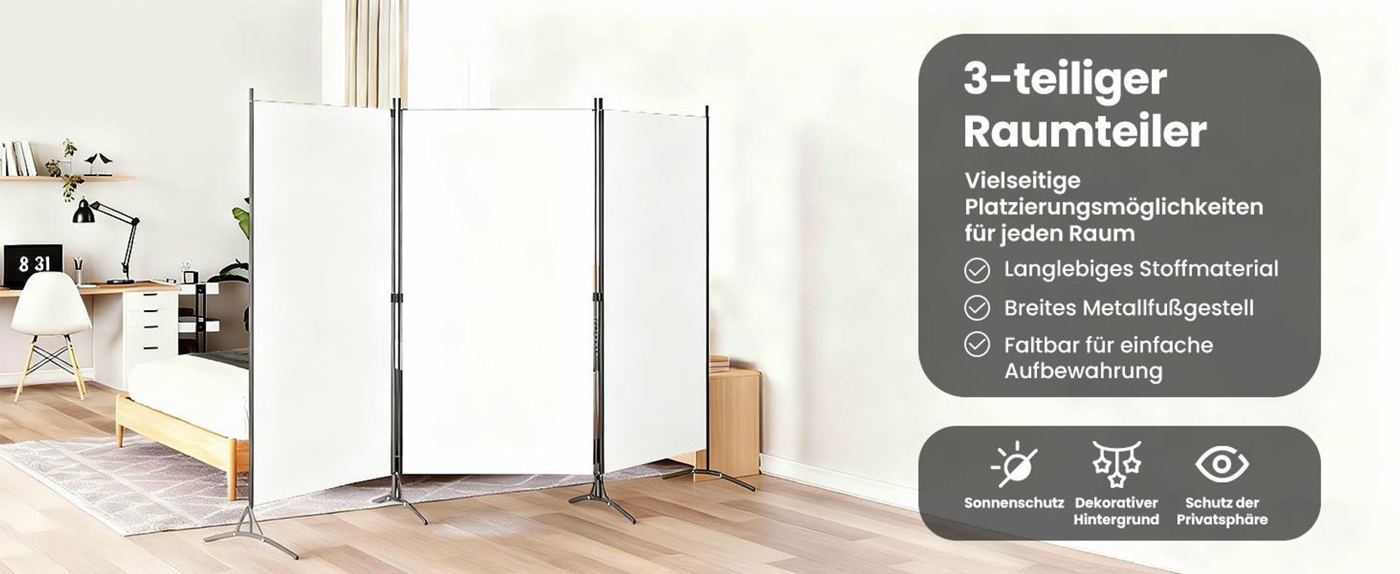 vidaXL 3-tlg. Raumteiler Weiß 260x180 cm Stoff