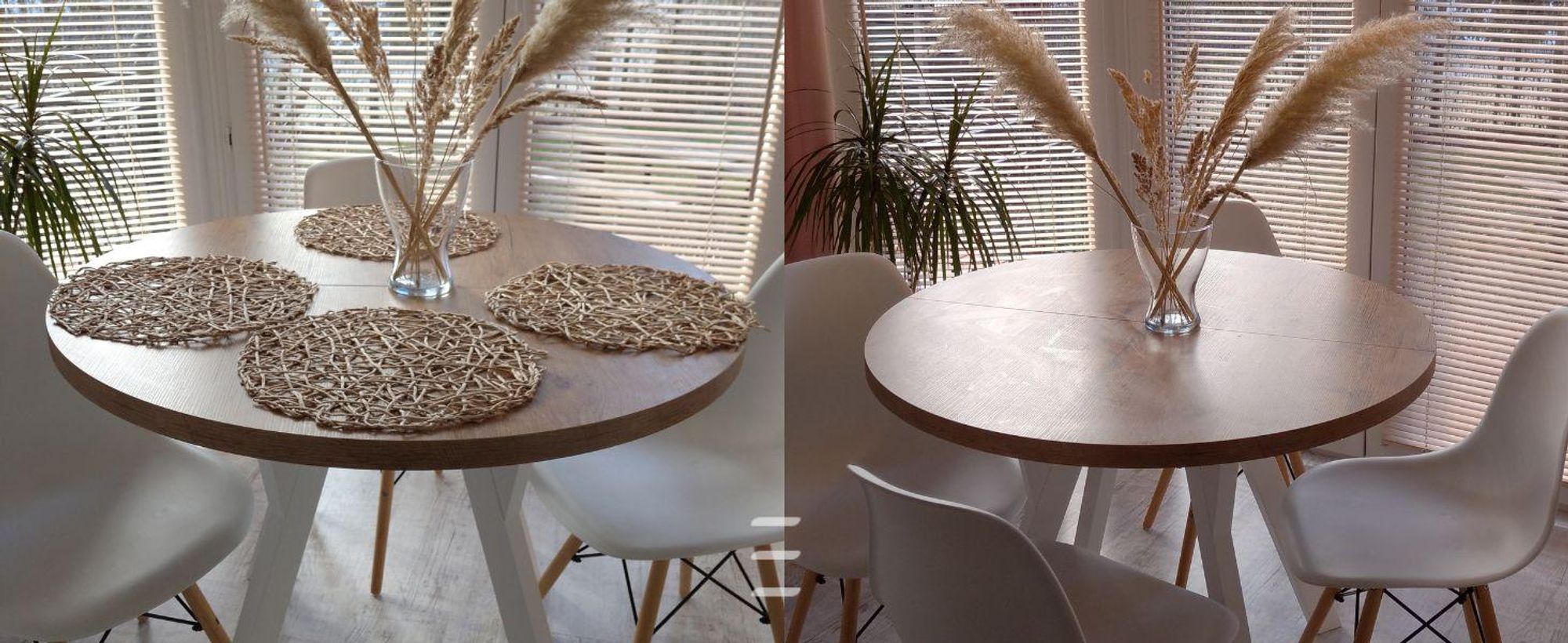 Runder Ausziehbarer Tisch für Esszimmer, PERO, Loft-Stil, Skandinavische, Durchmesser: 110 / 160 cm, Farbe: Eiche Craft Golden / Weiss