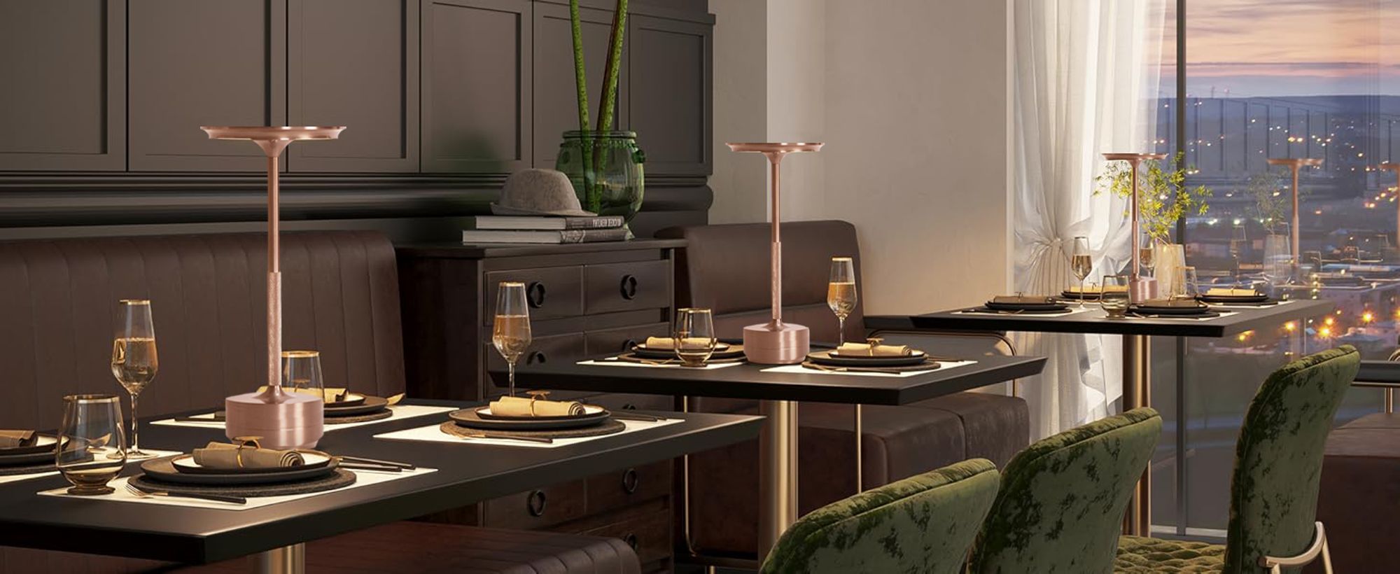 Kabellose dimmbare LED Akku Tischleuchte Touch Tischlampe Lampe Wohnzimmer Nachttischlampen Dreifarbiges Licht Roségold