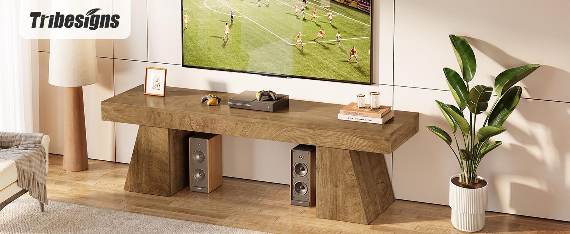 Tribesigns TV-Schrank 160 cm  für Fernseher bis zu 75 Zoll, Landhausstil Lowboard mit Stauraum, Fernsehständer für Wohnzimmer, Schlafzimmer, Natur