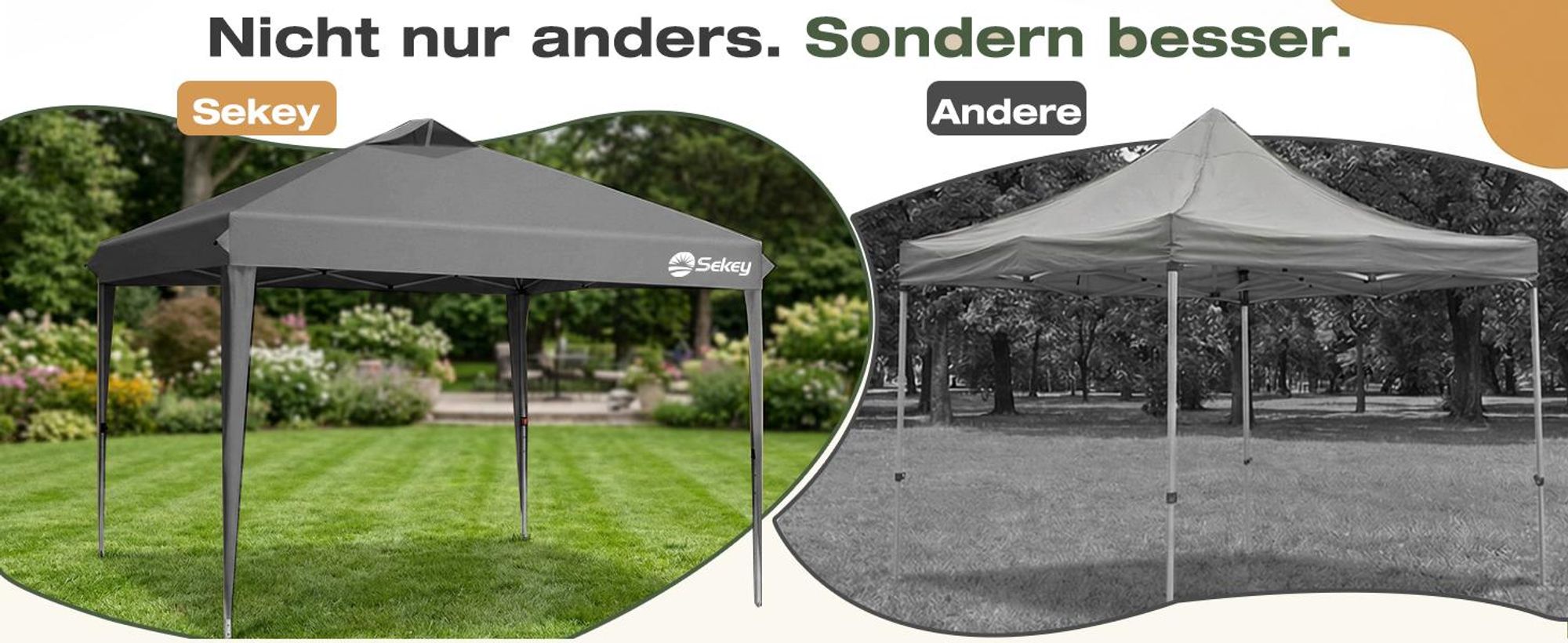 Sekey Faltpavillon 3x3 m, wasserdicht, UV-Schutz 50+, belüftet, 3 Höhen, stabil & windfest